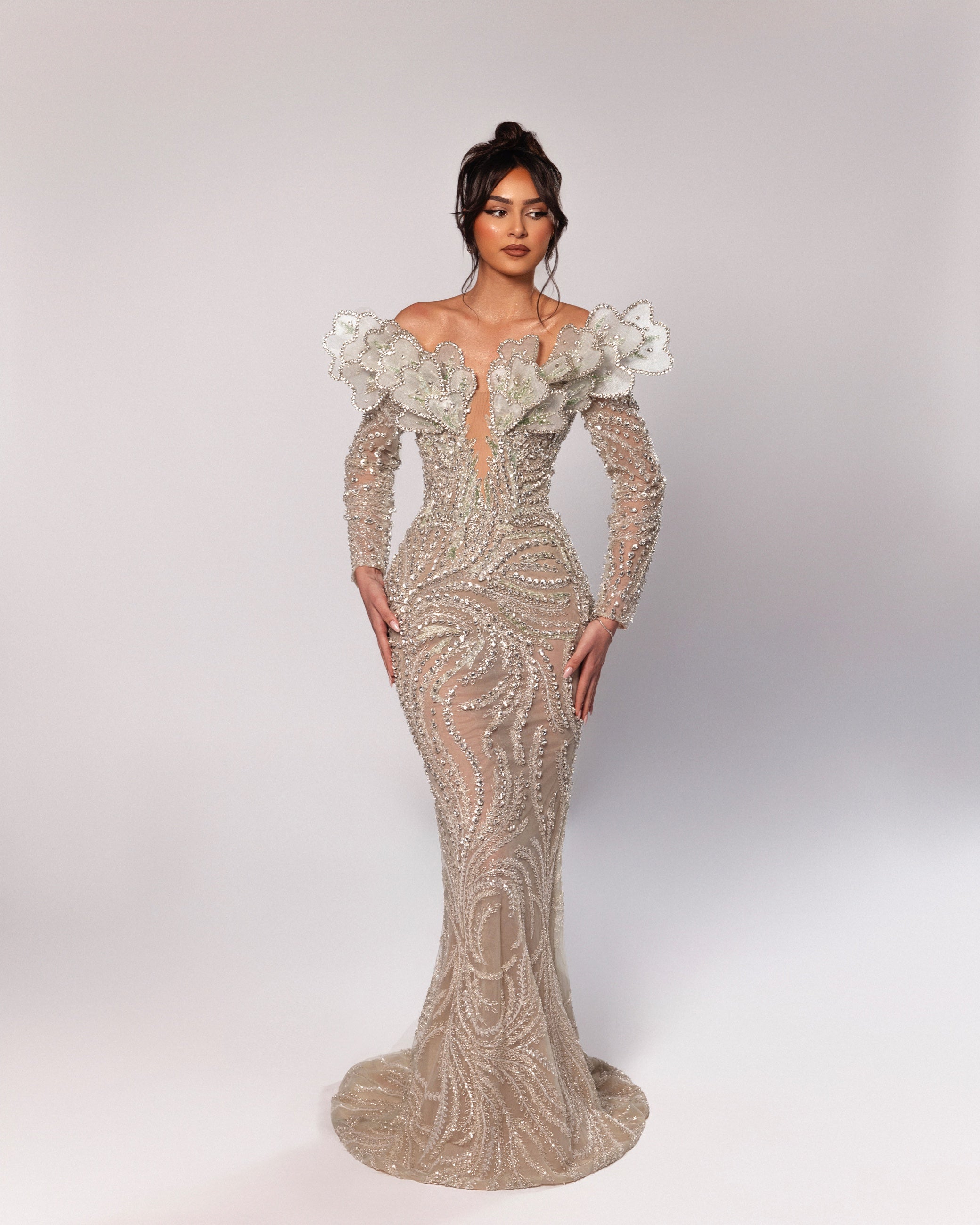 Floral Gown with Off shoulder design