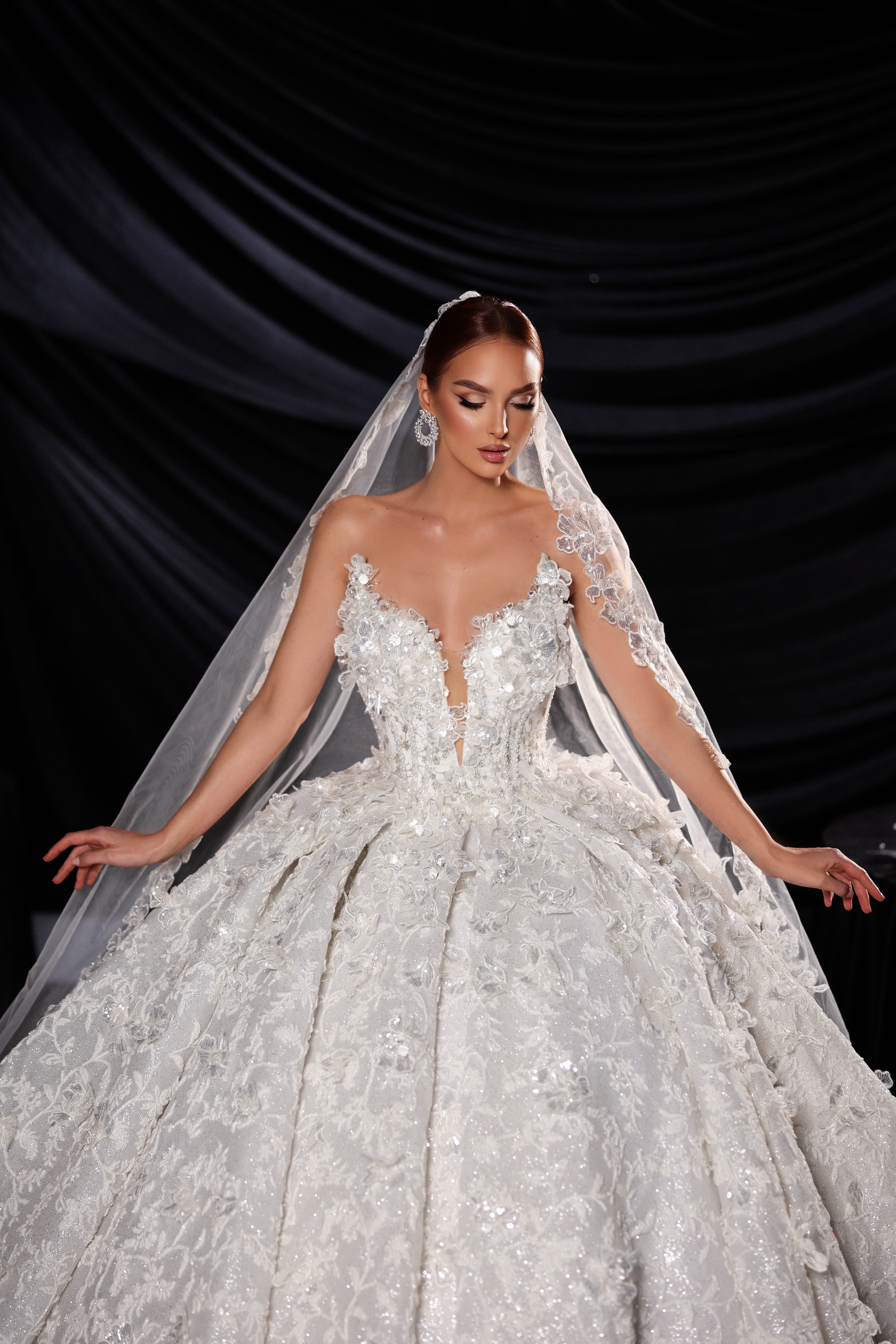 Bridal Ball Gown with 3D floral appliqués