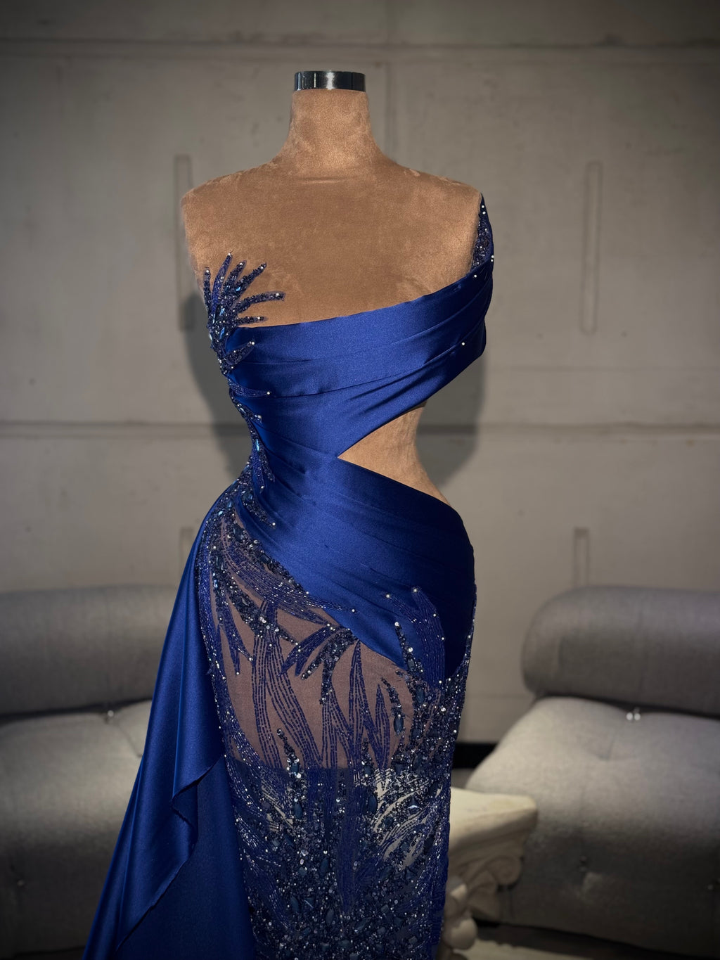 Steph - Royal Blue Cut-Out Beaded Gown