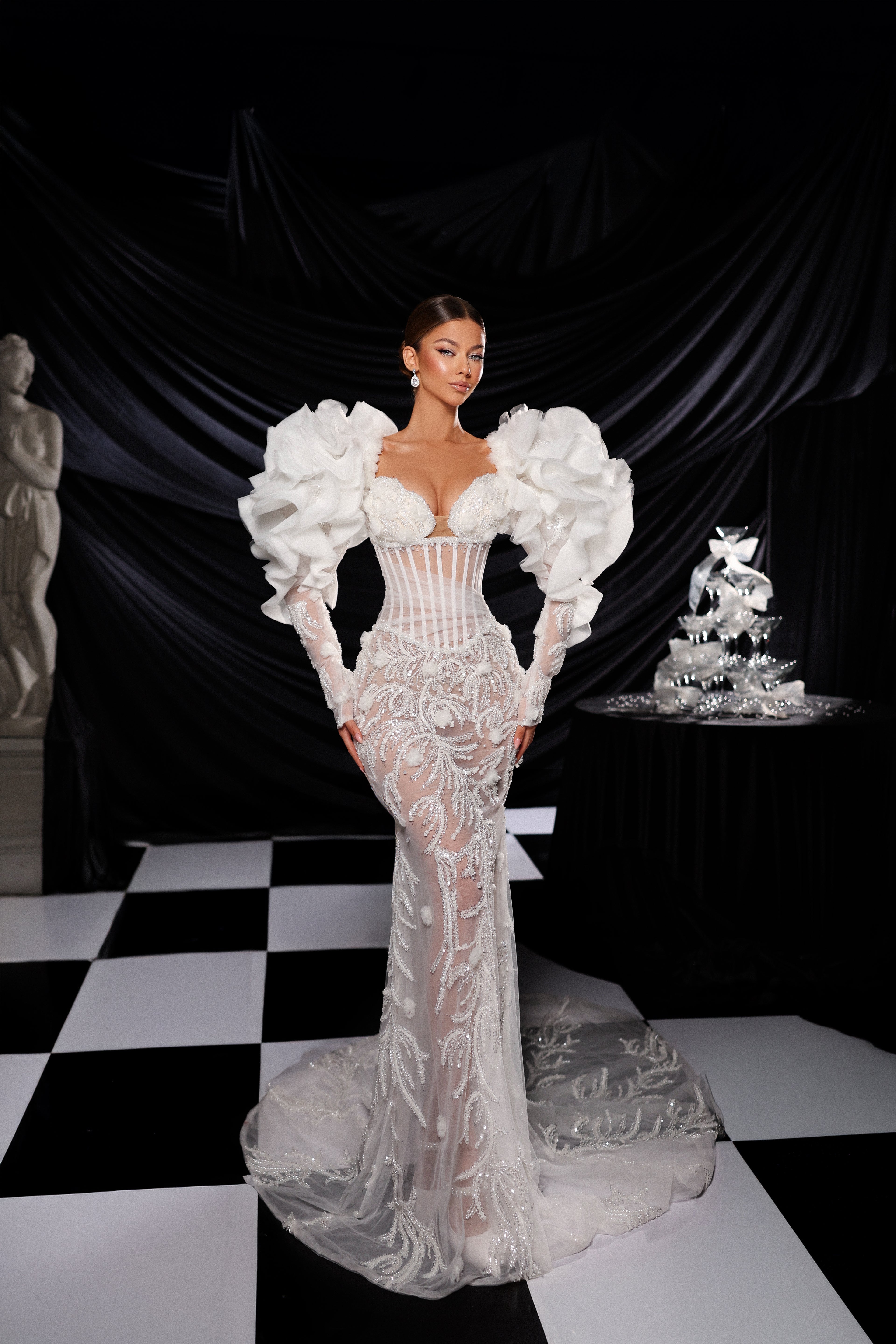 White Bridal Dress with Puff Sleeves