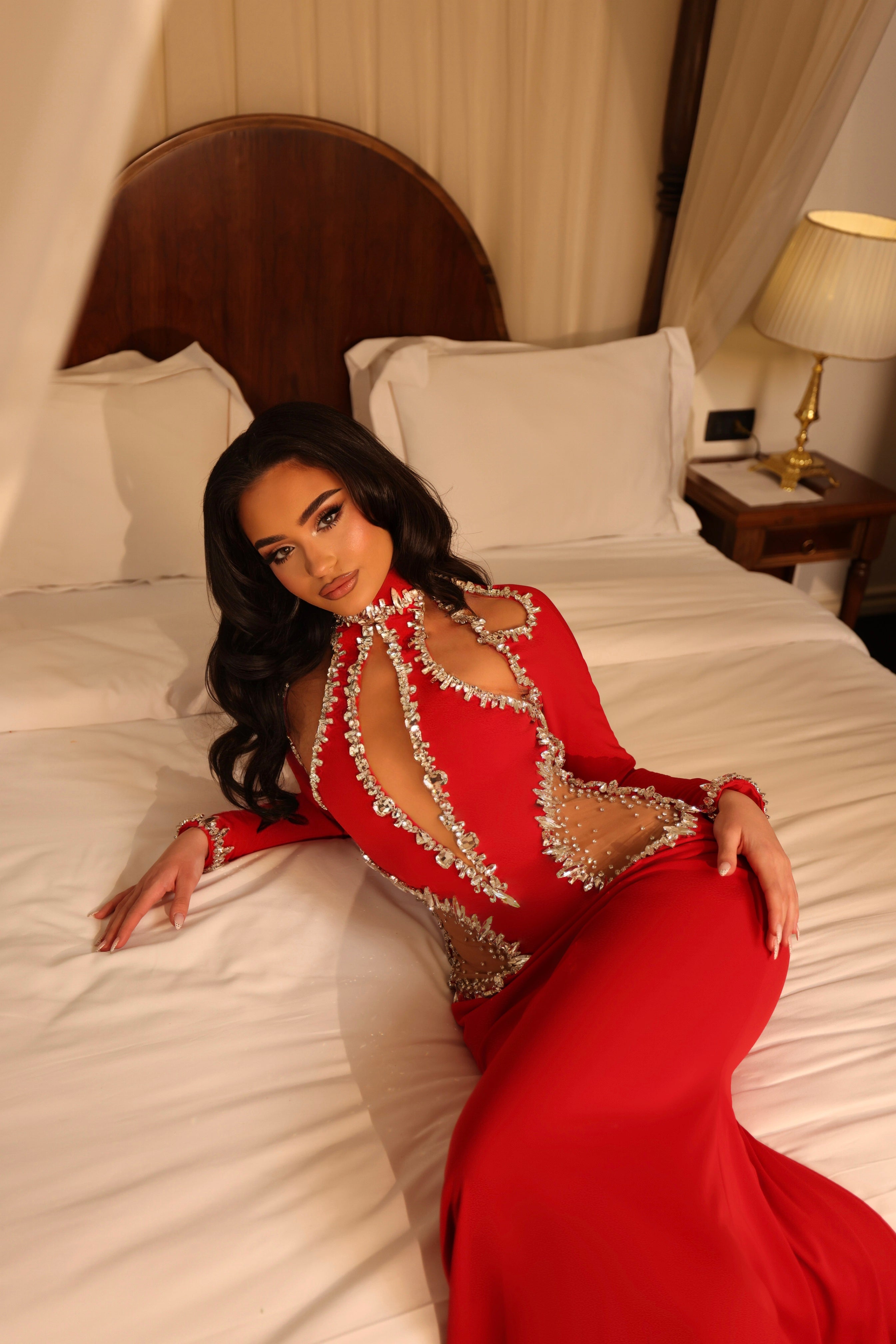 Bianca - Red Crystal Cut Out Mermaid Gown