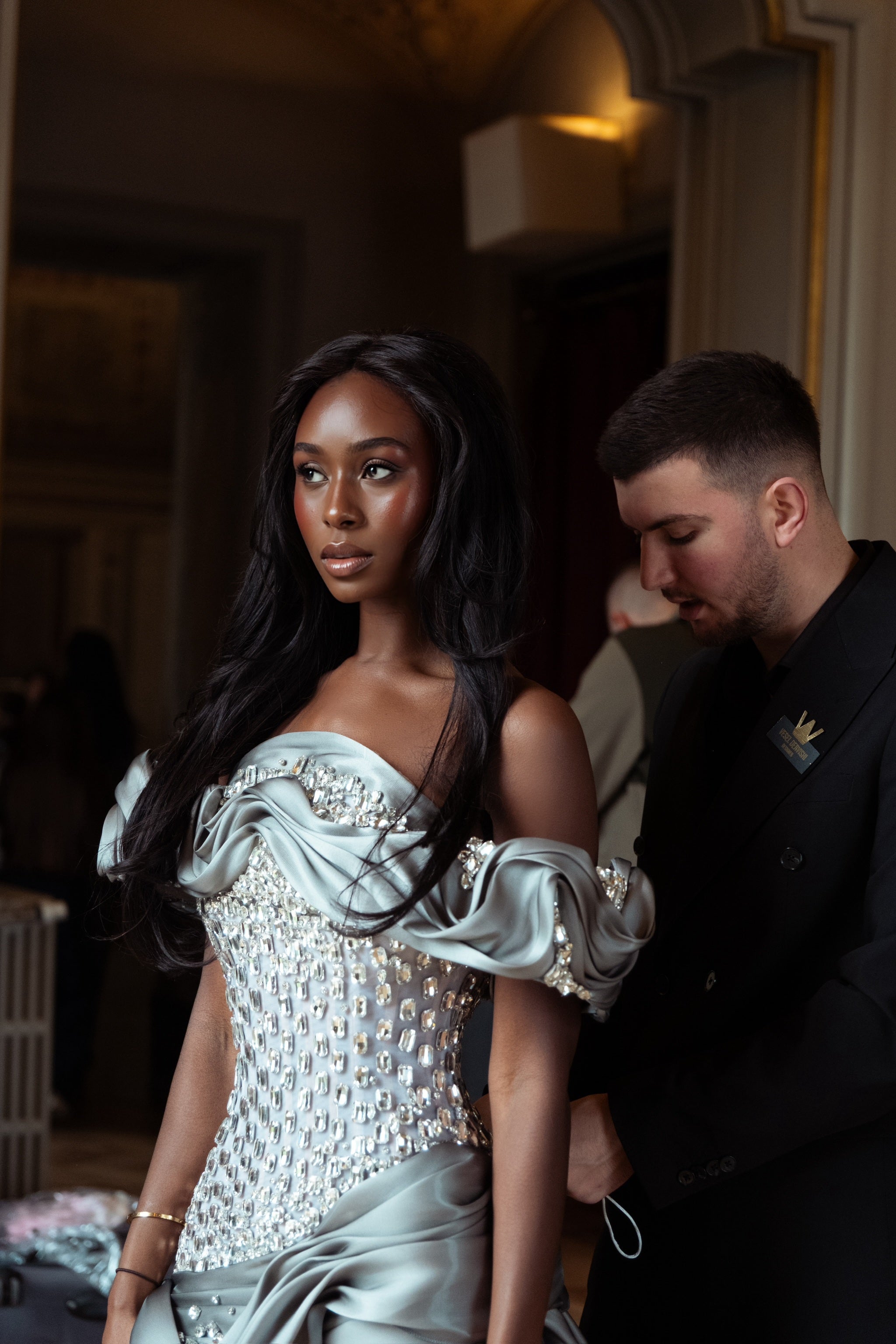 Eryanna - Draped Gown with Crystal Embellished Bodice