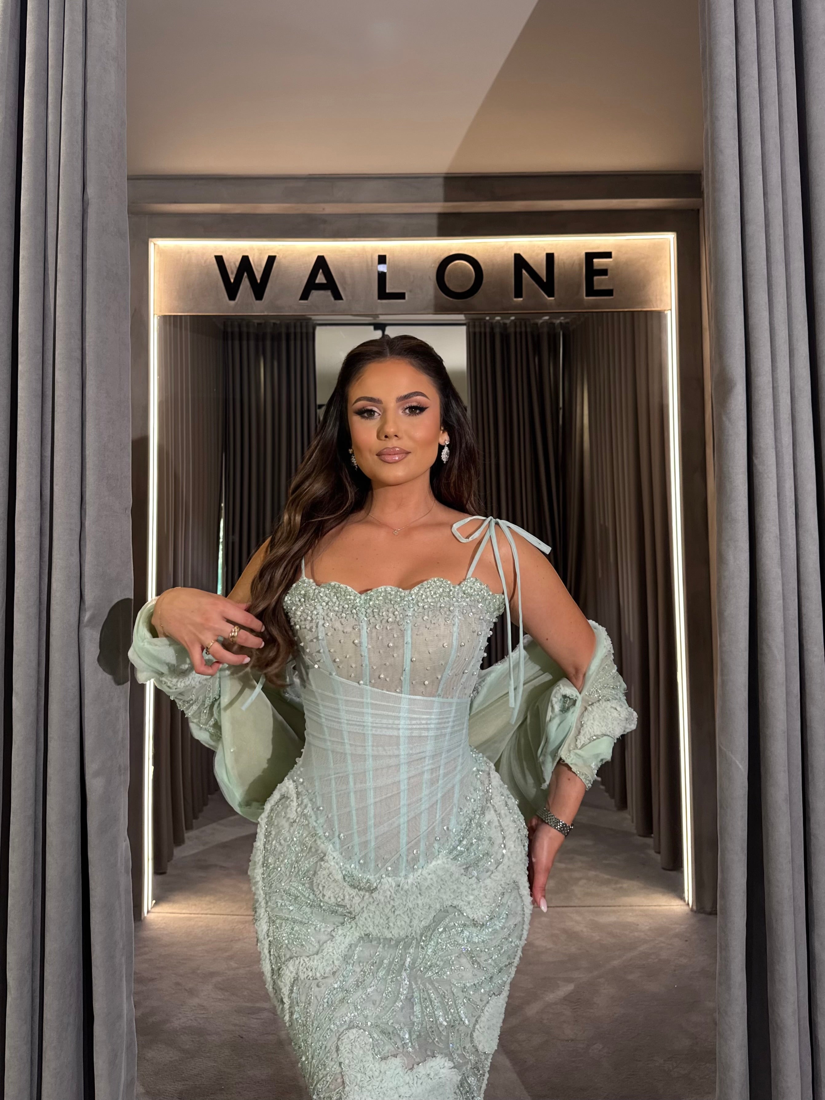 Seafoam Crystal Corset Gown XS / White