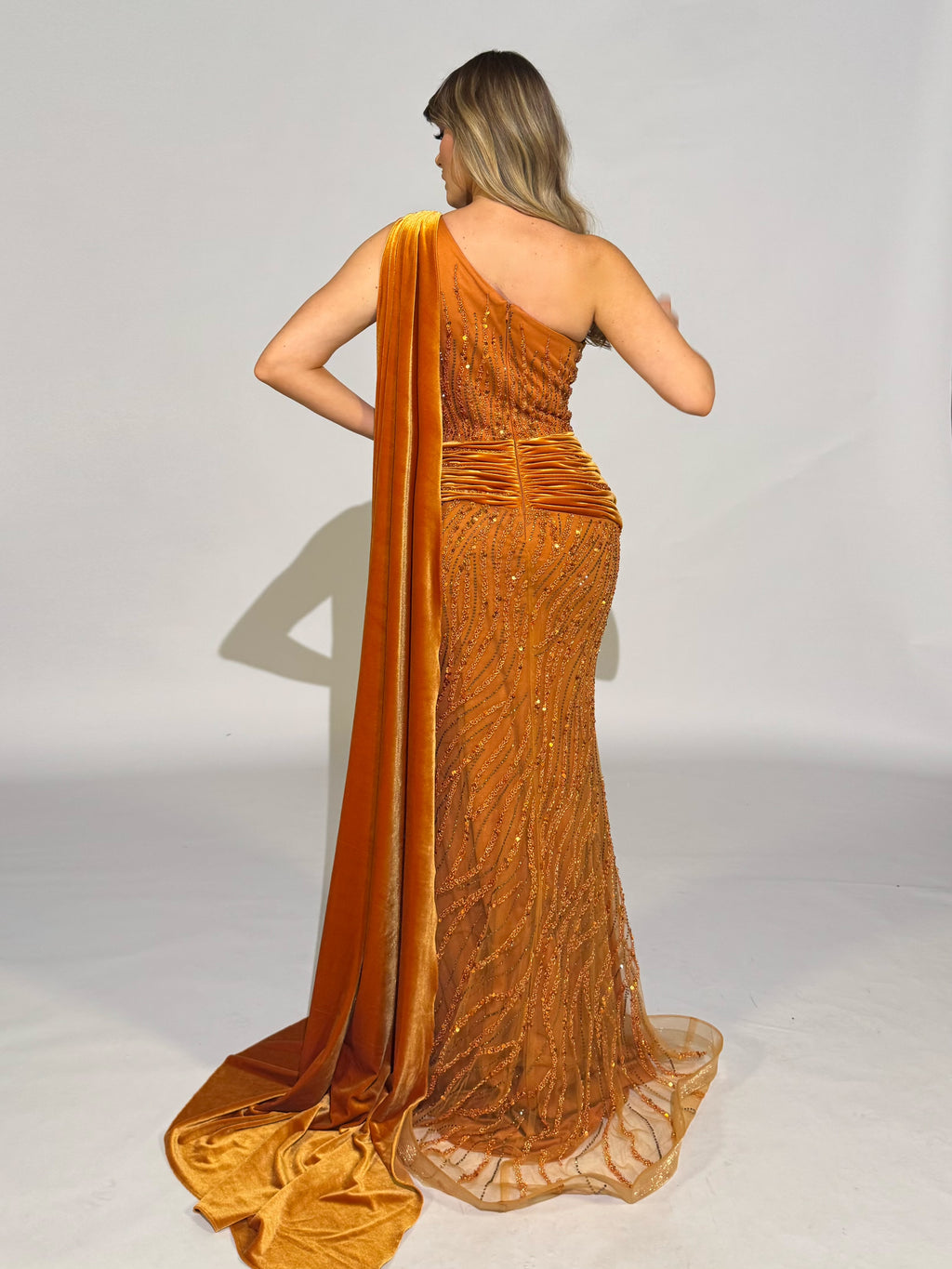 Asymmetrical Dress with Cape Sleeve