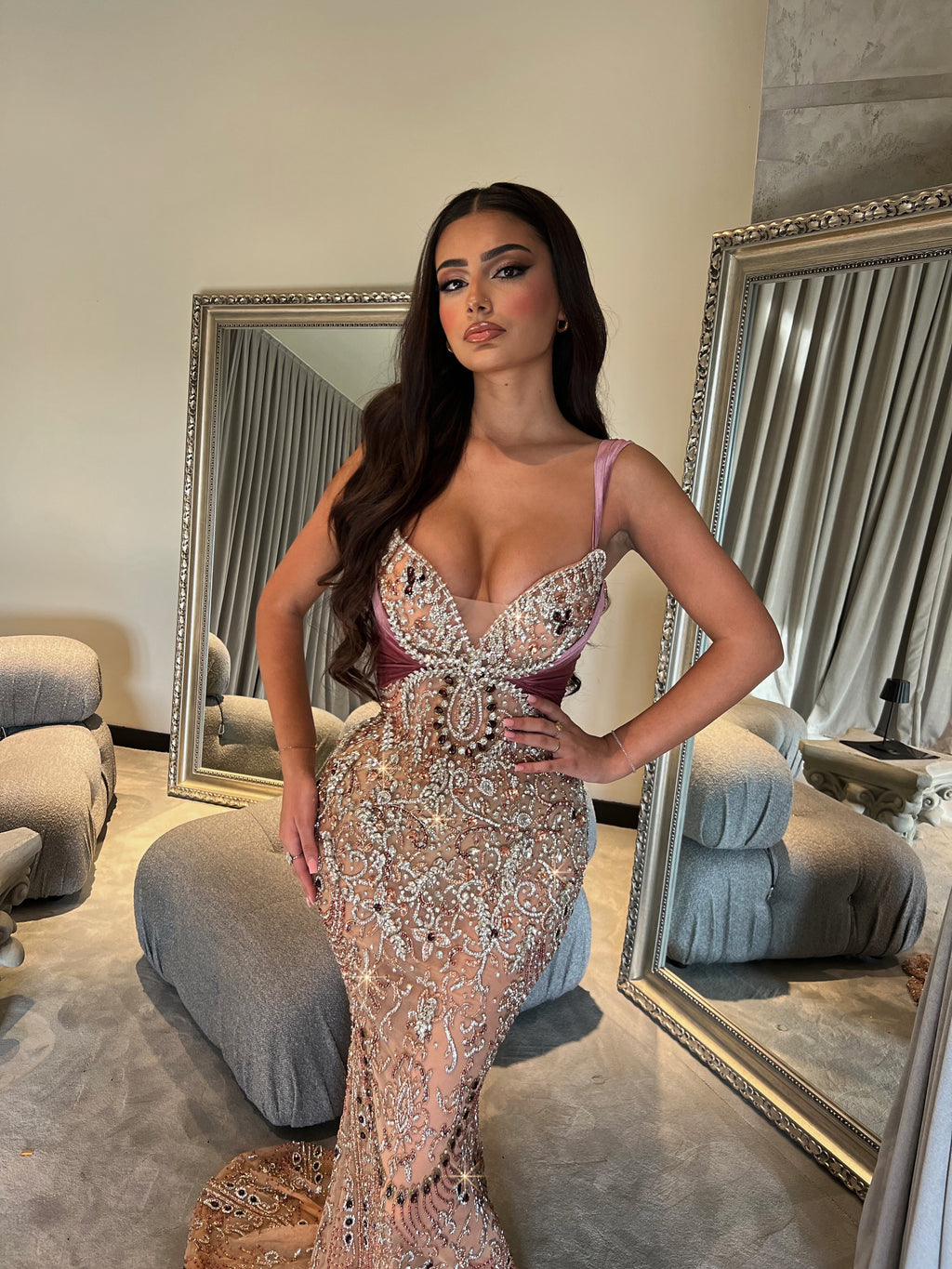 Sweetheart Neckline Gold Embellished Dress