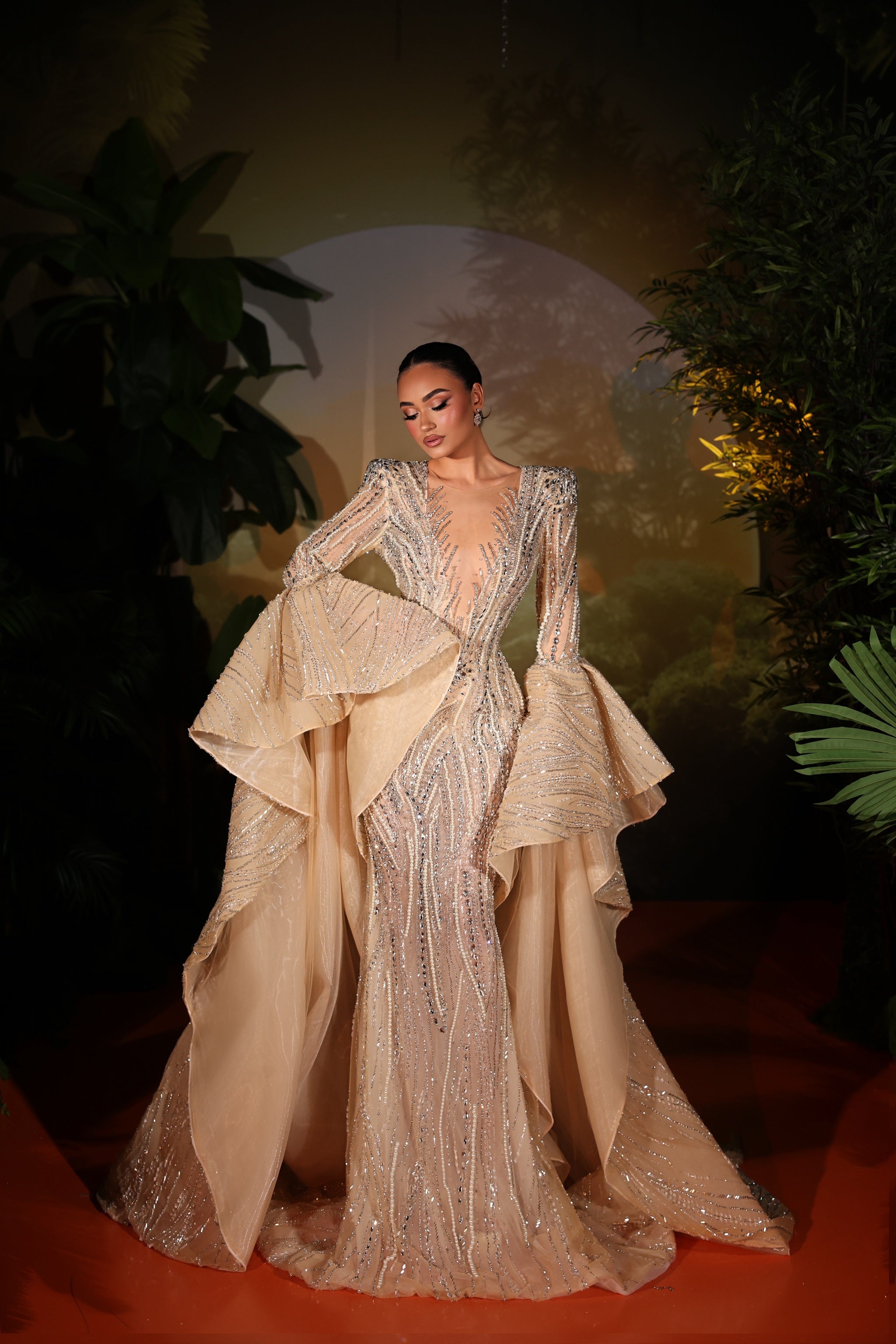 Amaria - Crystal Beaded Bell Sleeve Gown