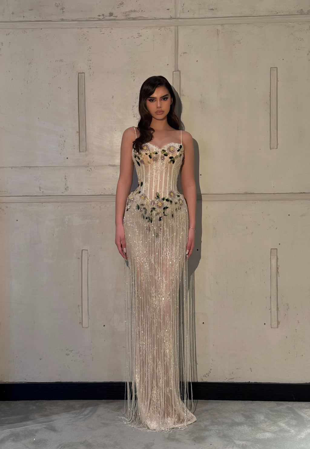 Lèvia – Ivory Beaded Fringe Gown