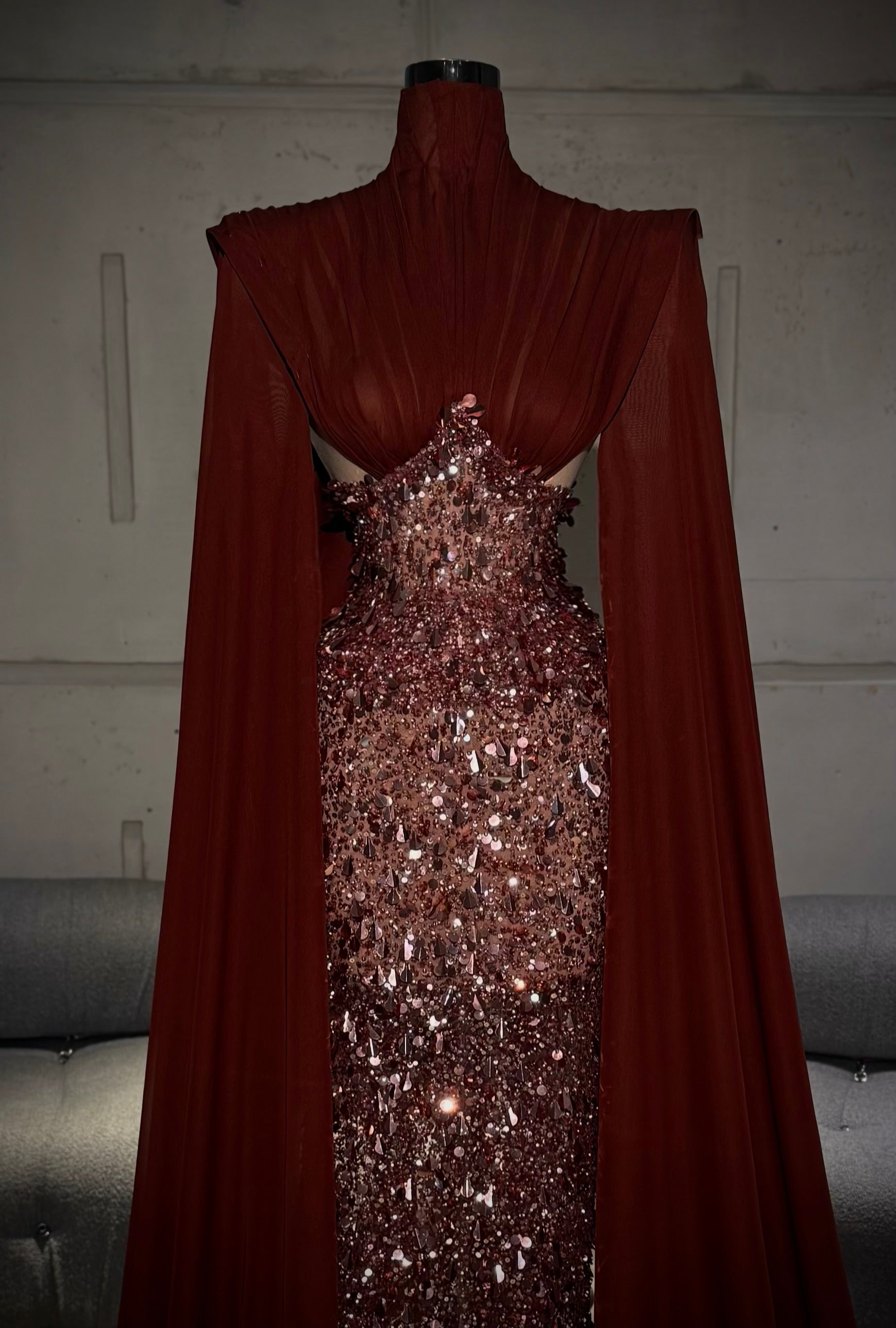 Rhea - Beaded Cape Gown