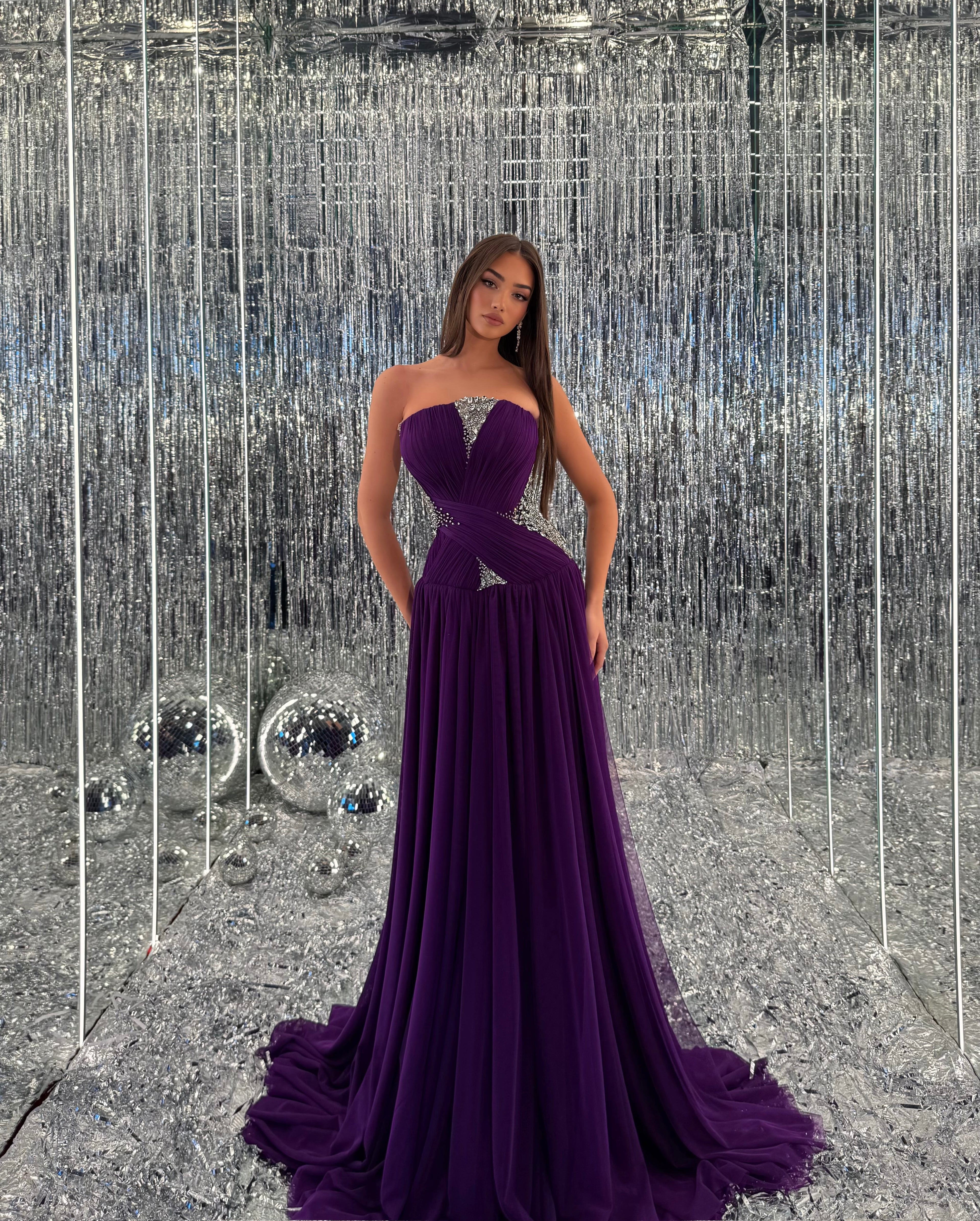 Adara – Strapless Chiffon Beaded Gown