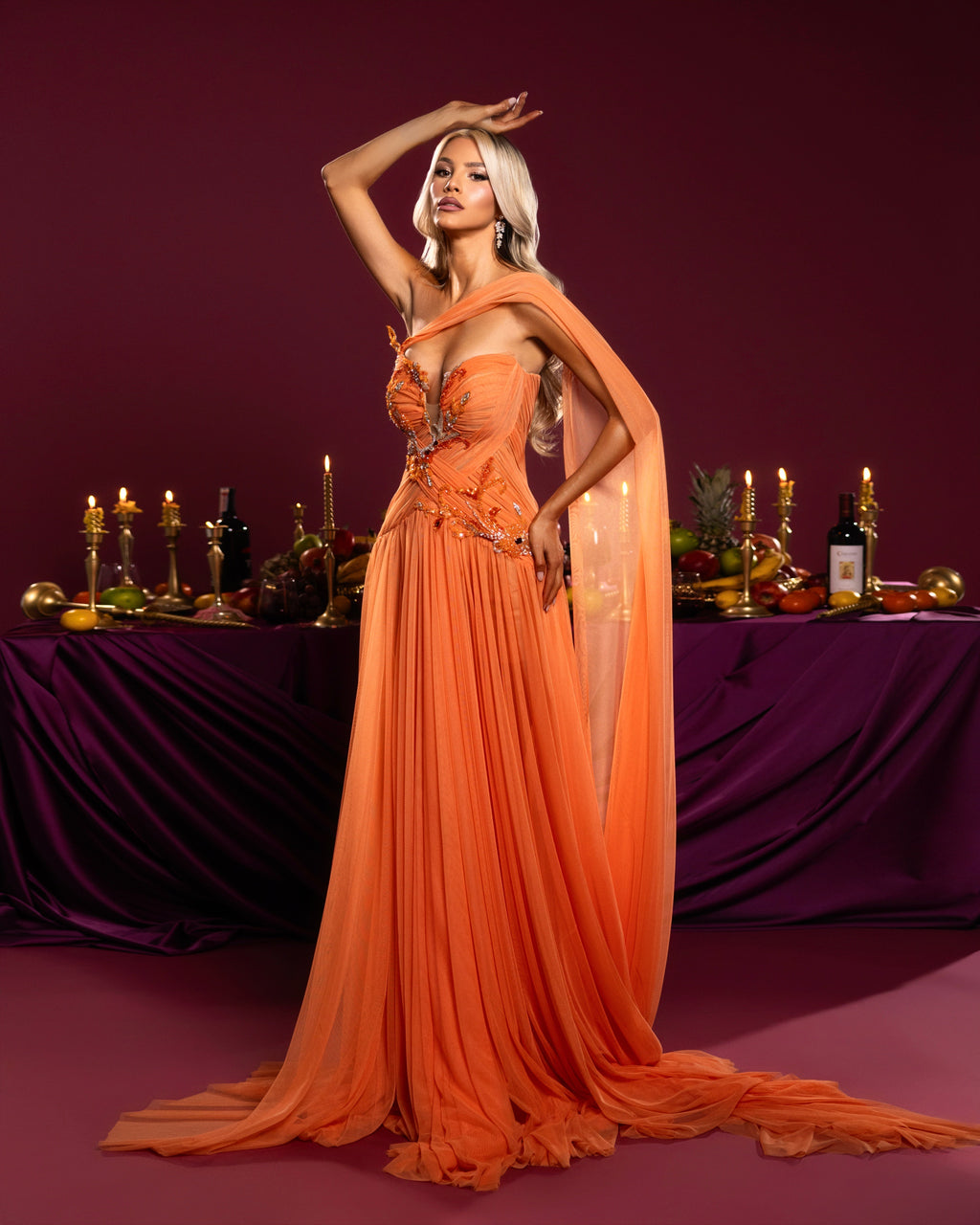 One-Shoulder Flowing Gown