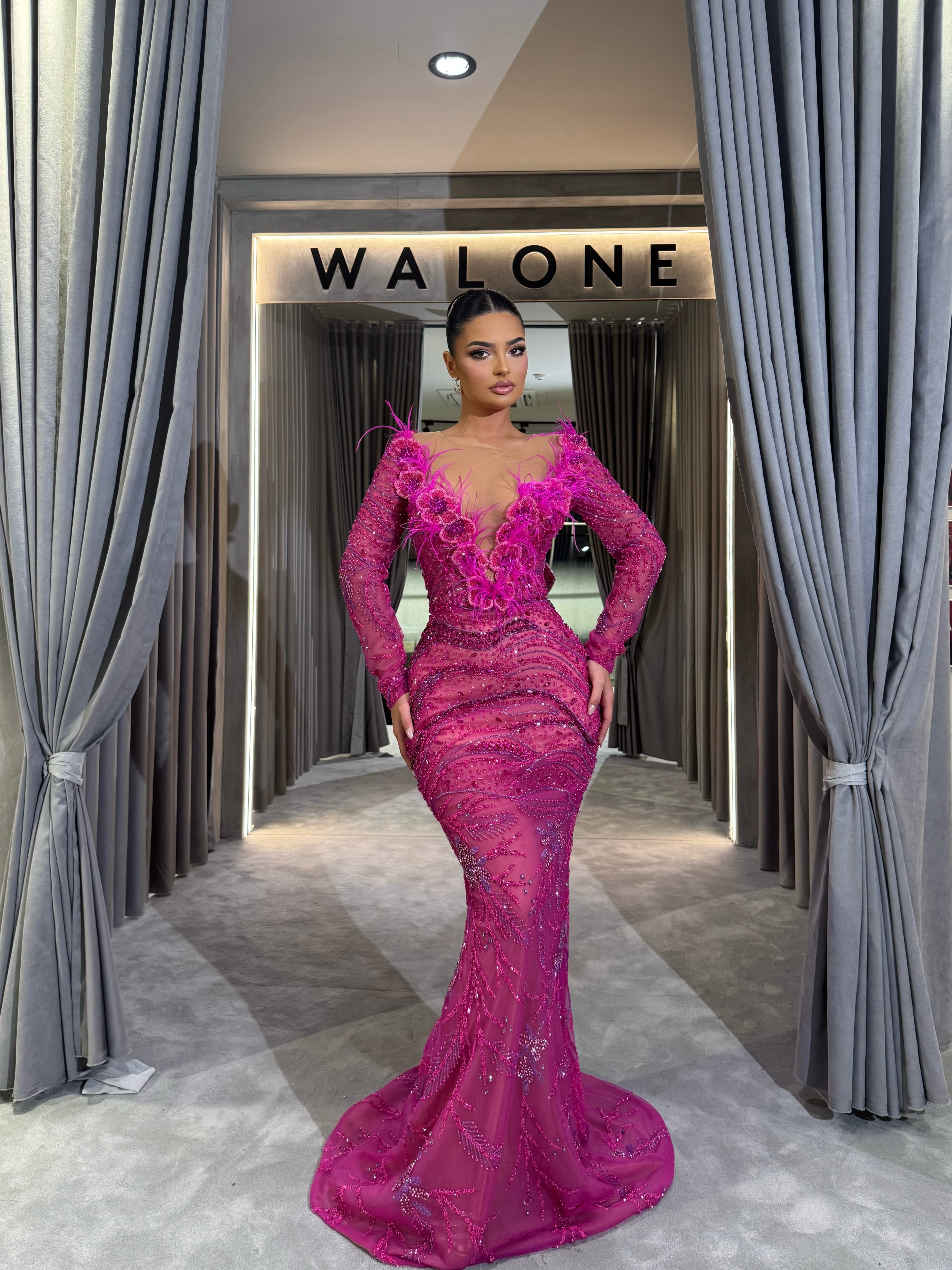 Fuchsia Rosé Feather Gown