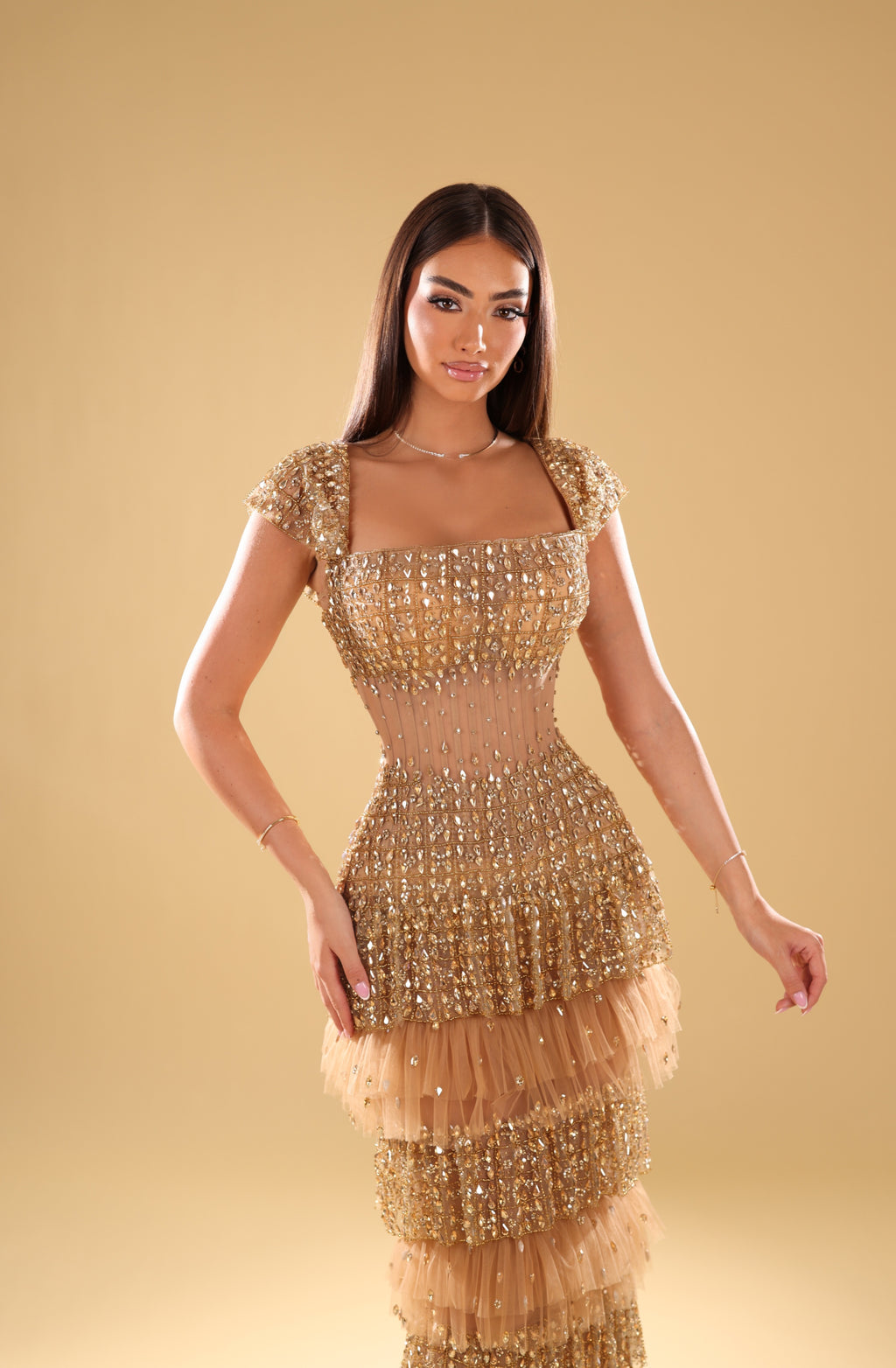 Inara - Crystal Tiered Ruffle Gown