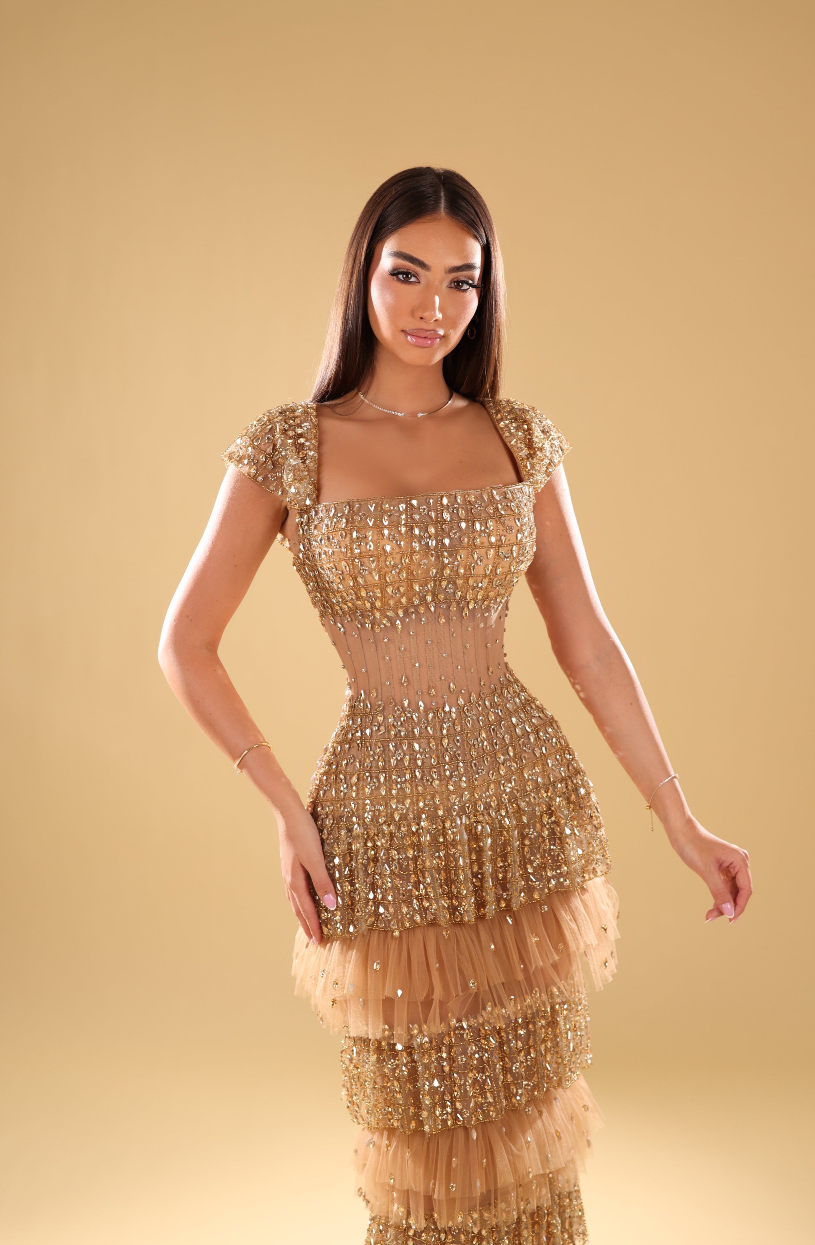 Inara - Crystal Tiered Ruffle Gown