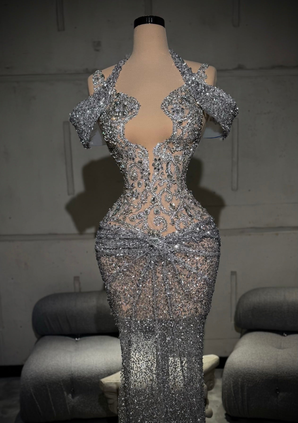 Avella - Silver Crystal Mermaid Gown