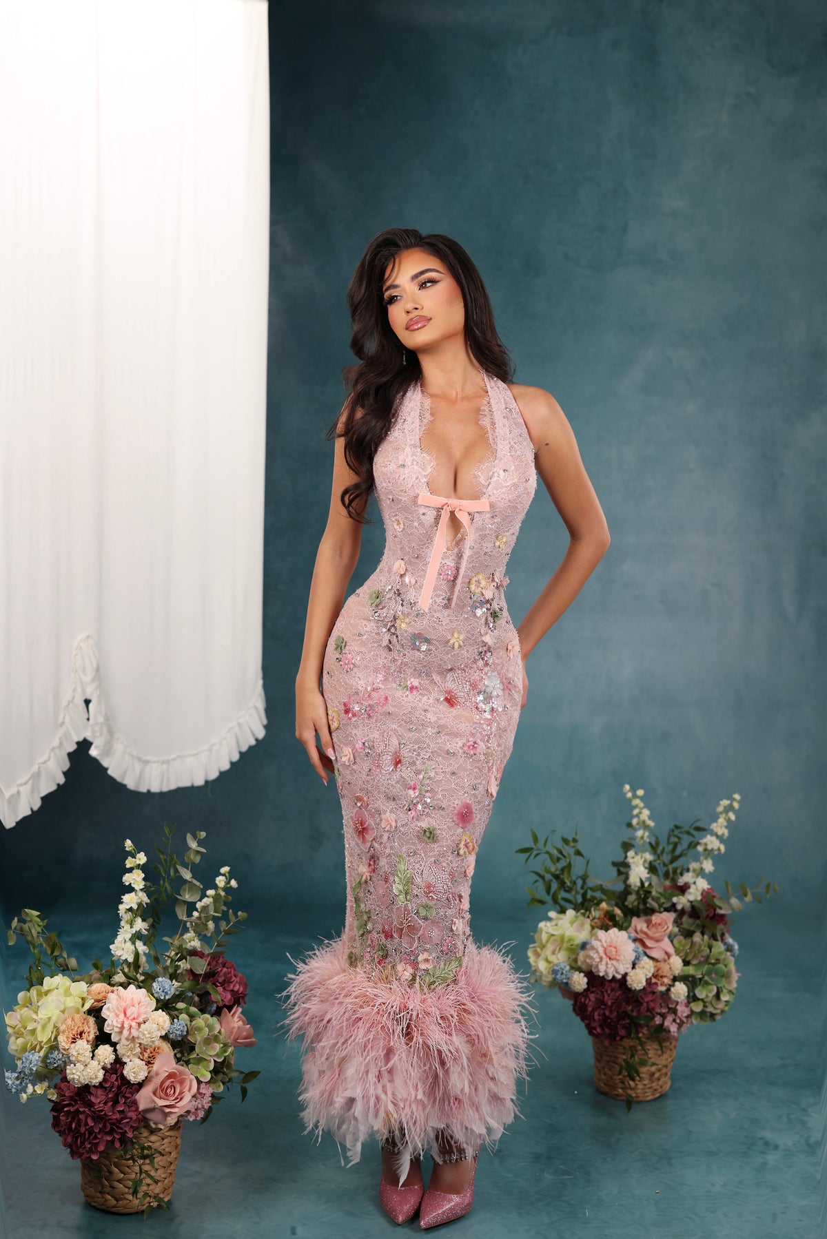 Annika - Floral Lace Feather Dress