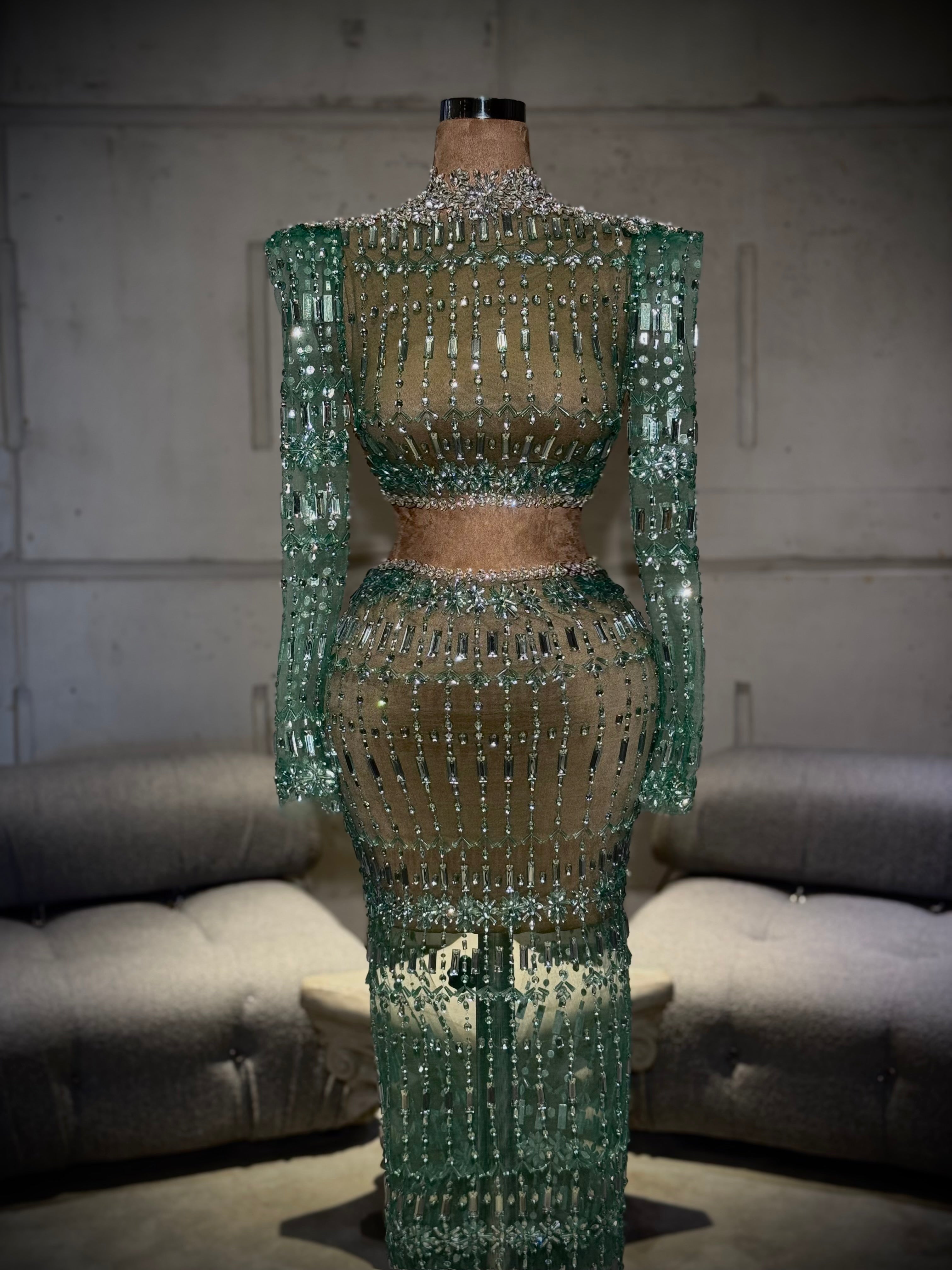 Liora – Emerald Green Crystal Long Sleeve Two piece set