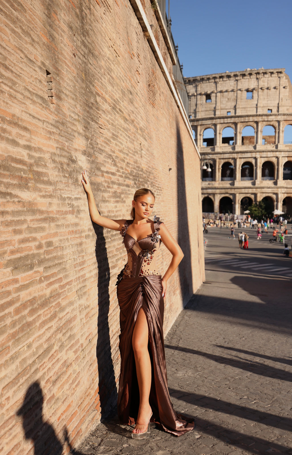 Elonora - Bow embellished corset draped gown