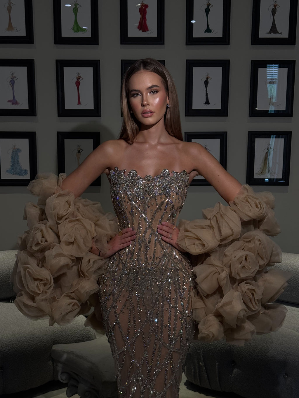 Ayda - Nude Beaded Gown