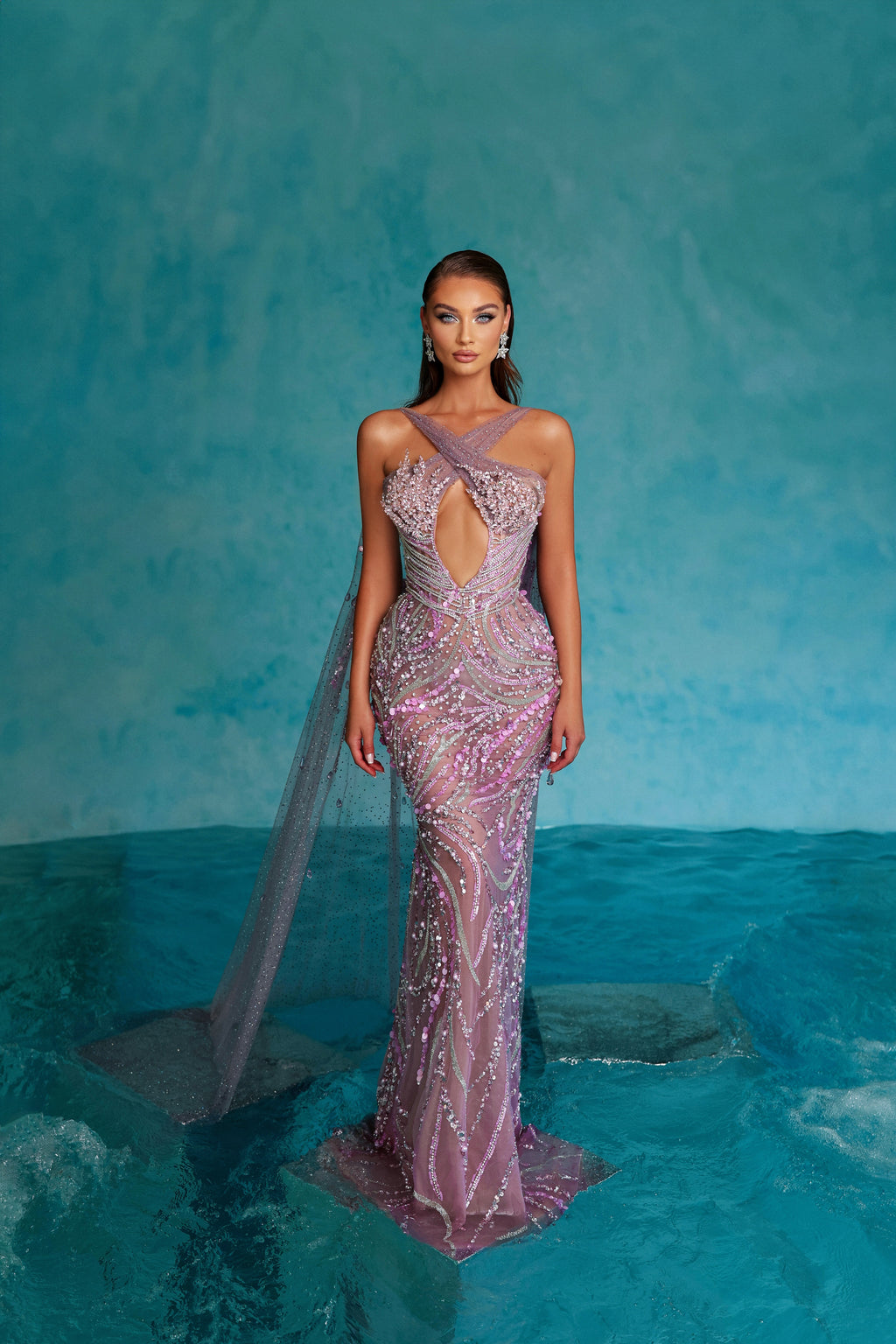 Lavender Embellished Dress with Cross Straps