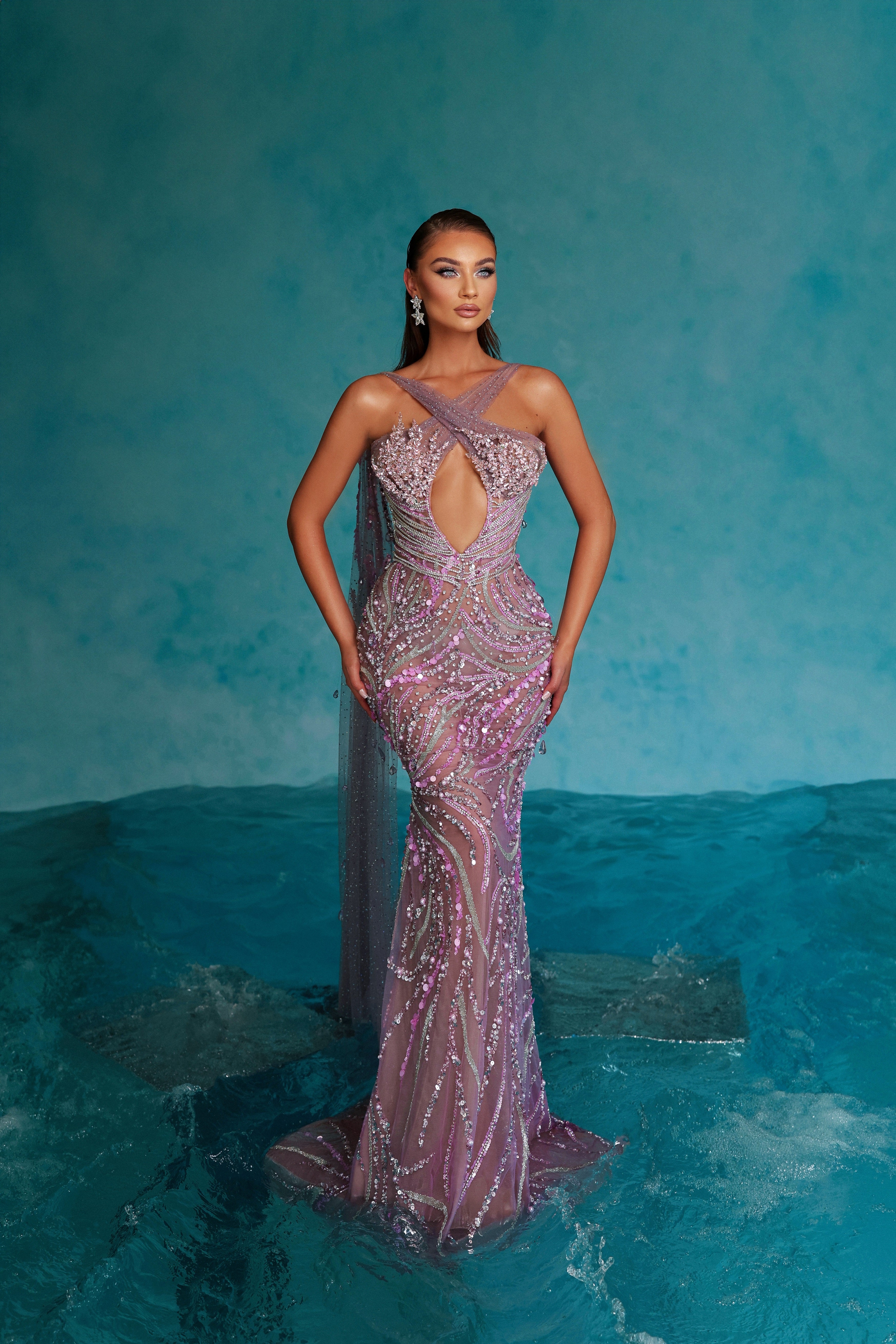 Lavender Embellished Dress with Cross Straps