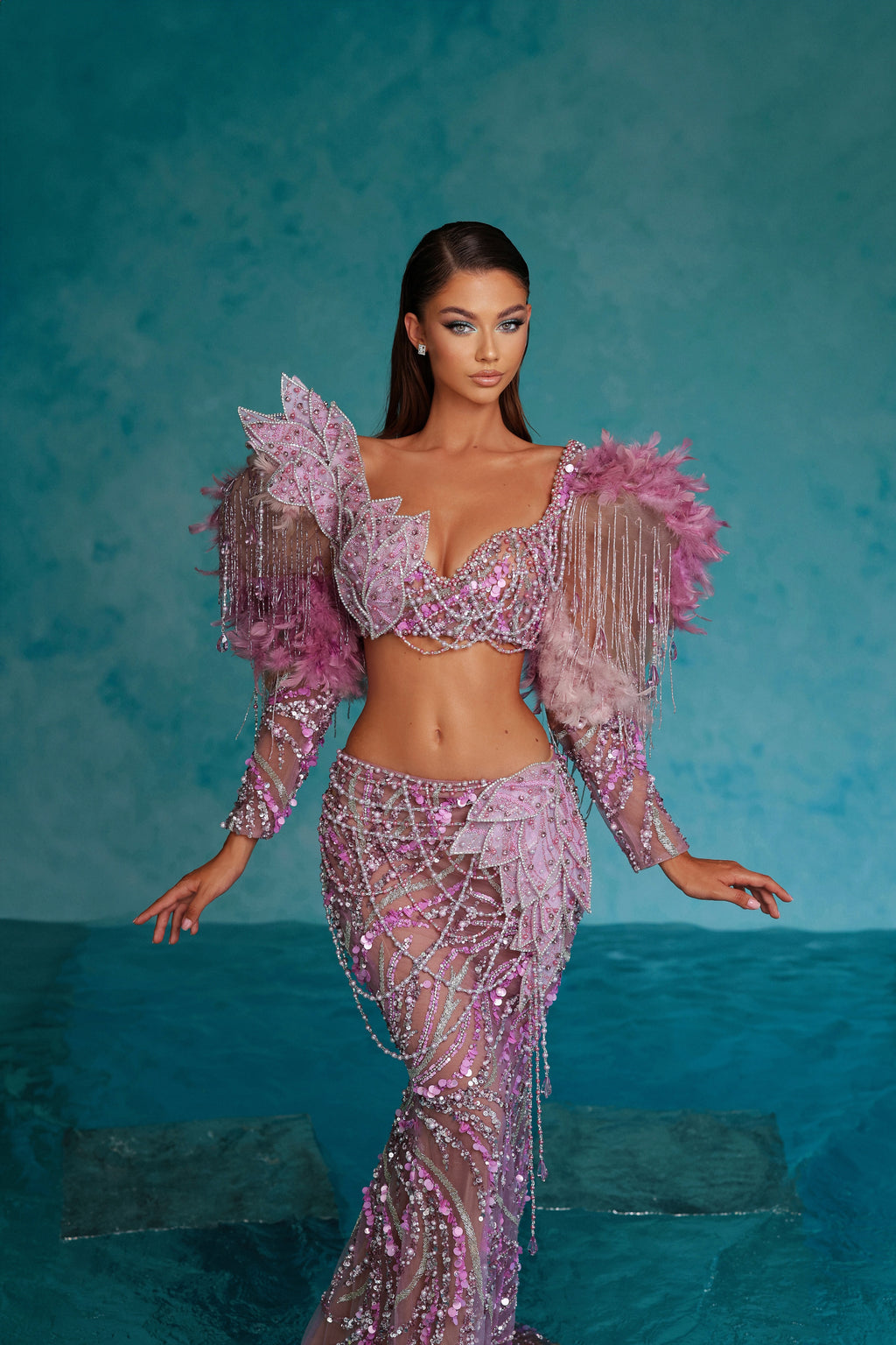 Two-Piece Lavender Tassel Embellished Set