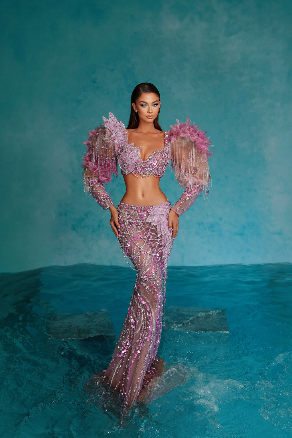 Two-Piece Lavender Tassel Embellished Set