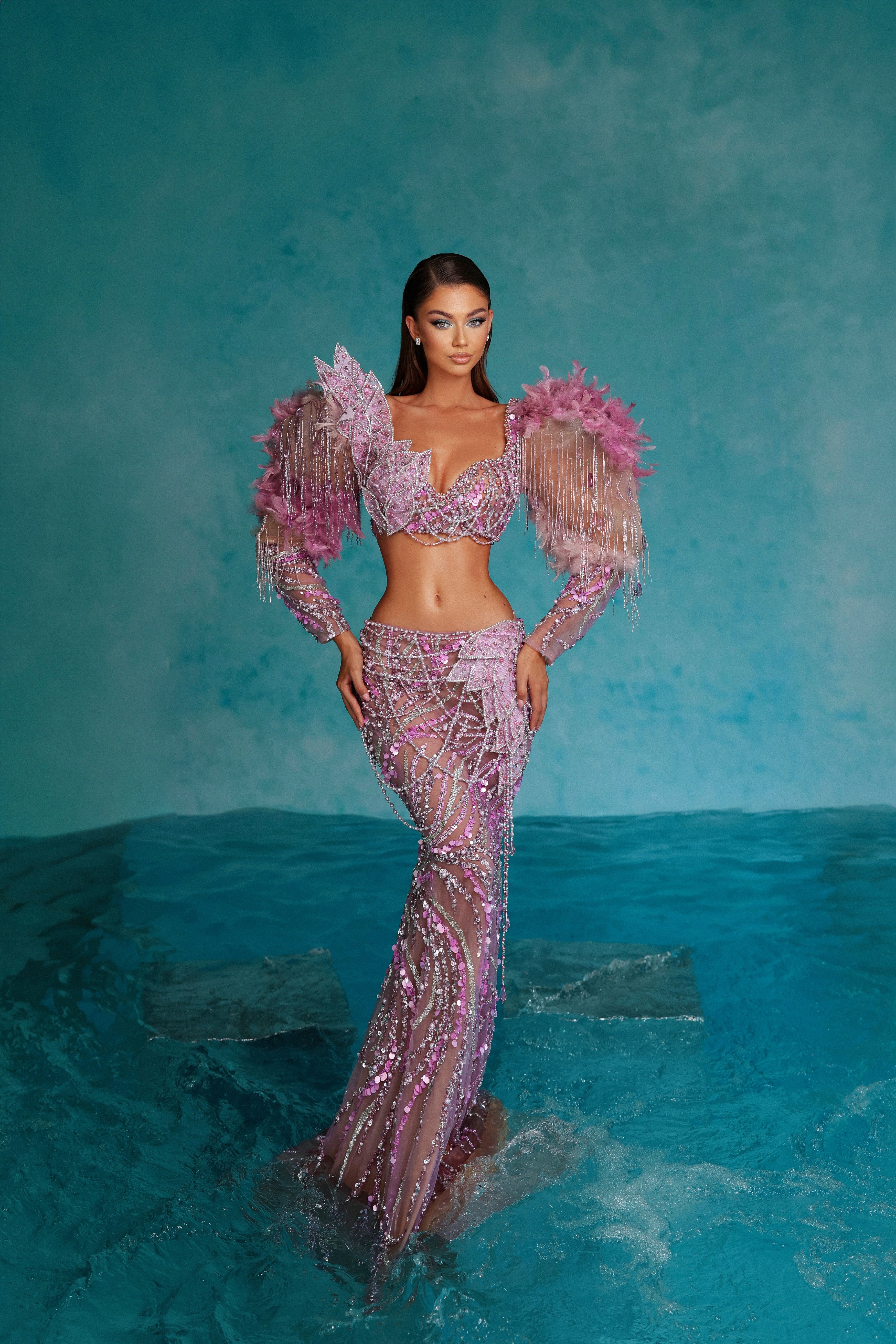 Two-Piece Lavender Tassel Embellished Set