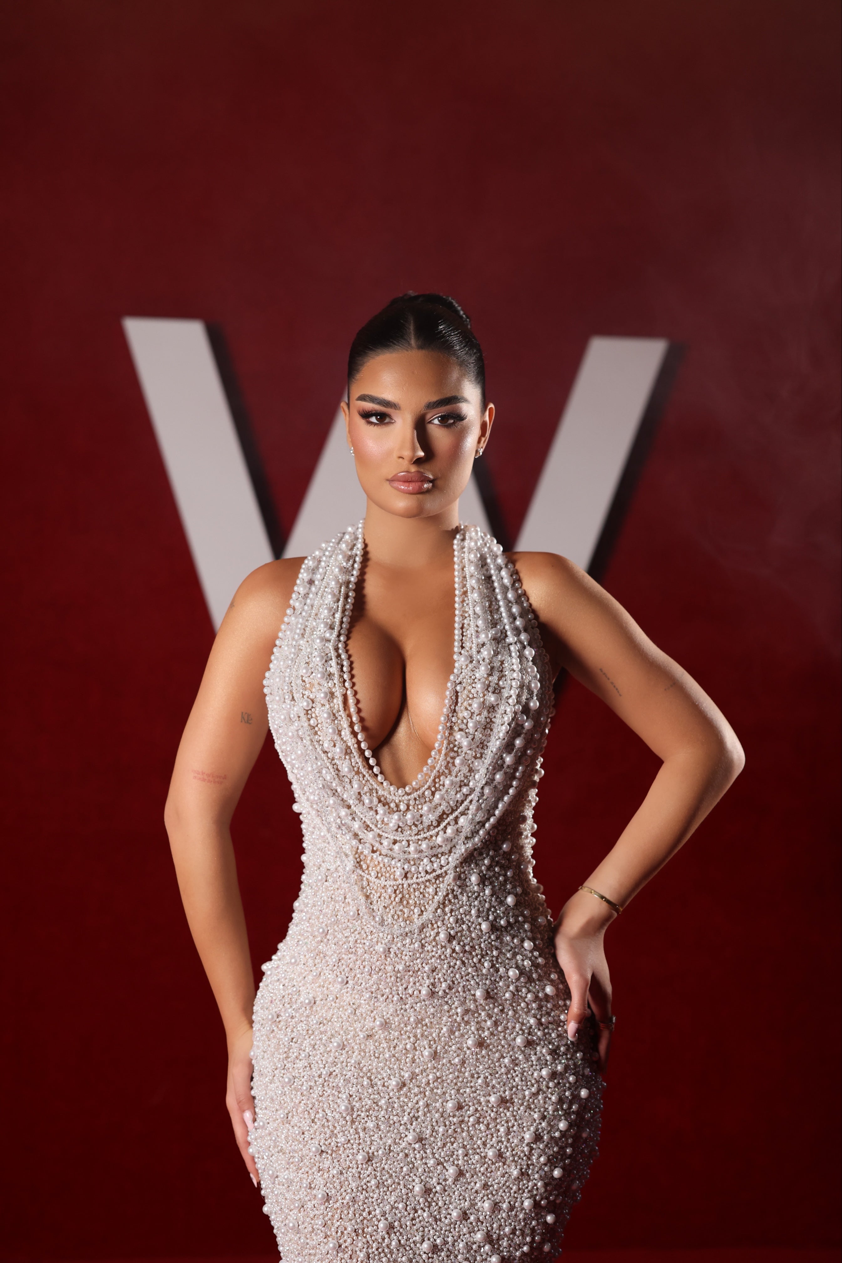 Linèra - Pearl Halter Drape Gown