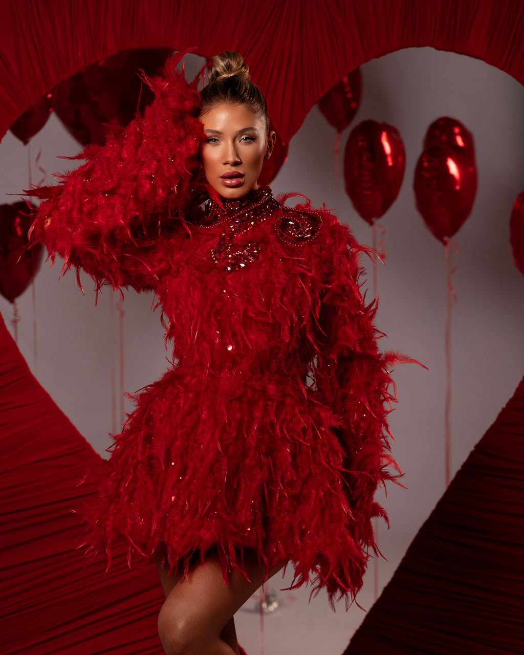 Short Feathered Beaded Dress