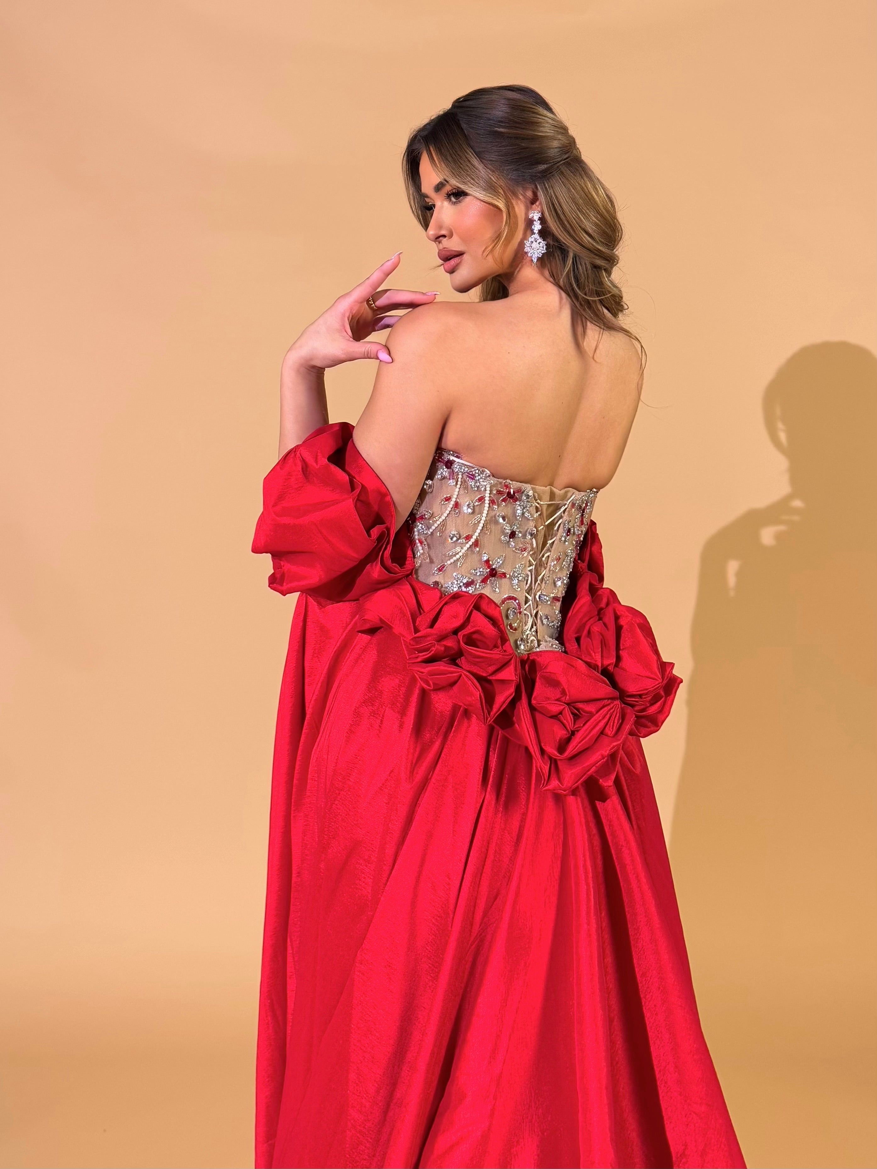red and nude dress Nude Color Wedding Gown with Red Lace