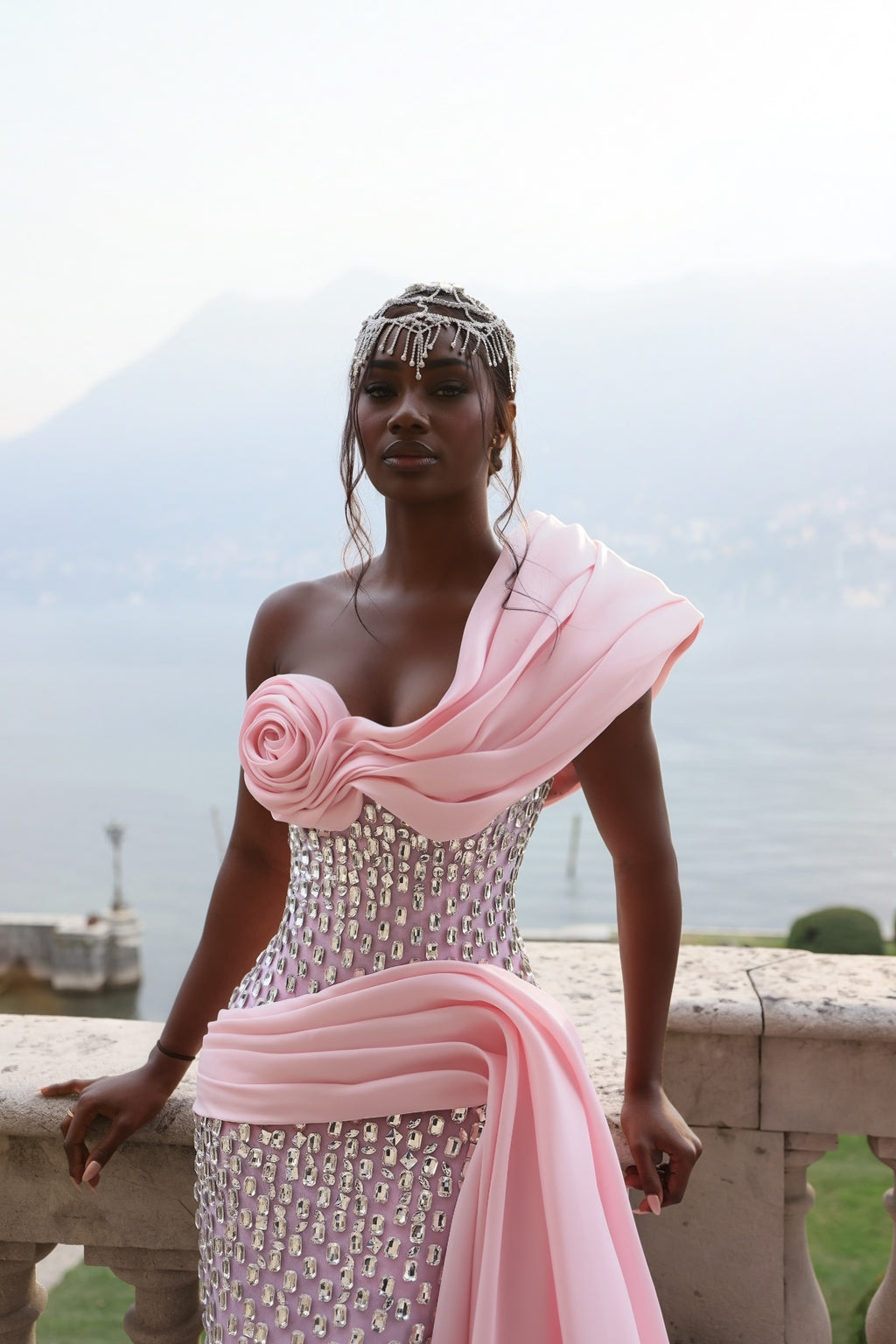 Mèlia - Blush Crystal Embellished One-Shoulder Gown