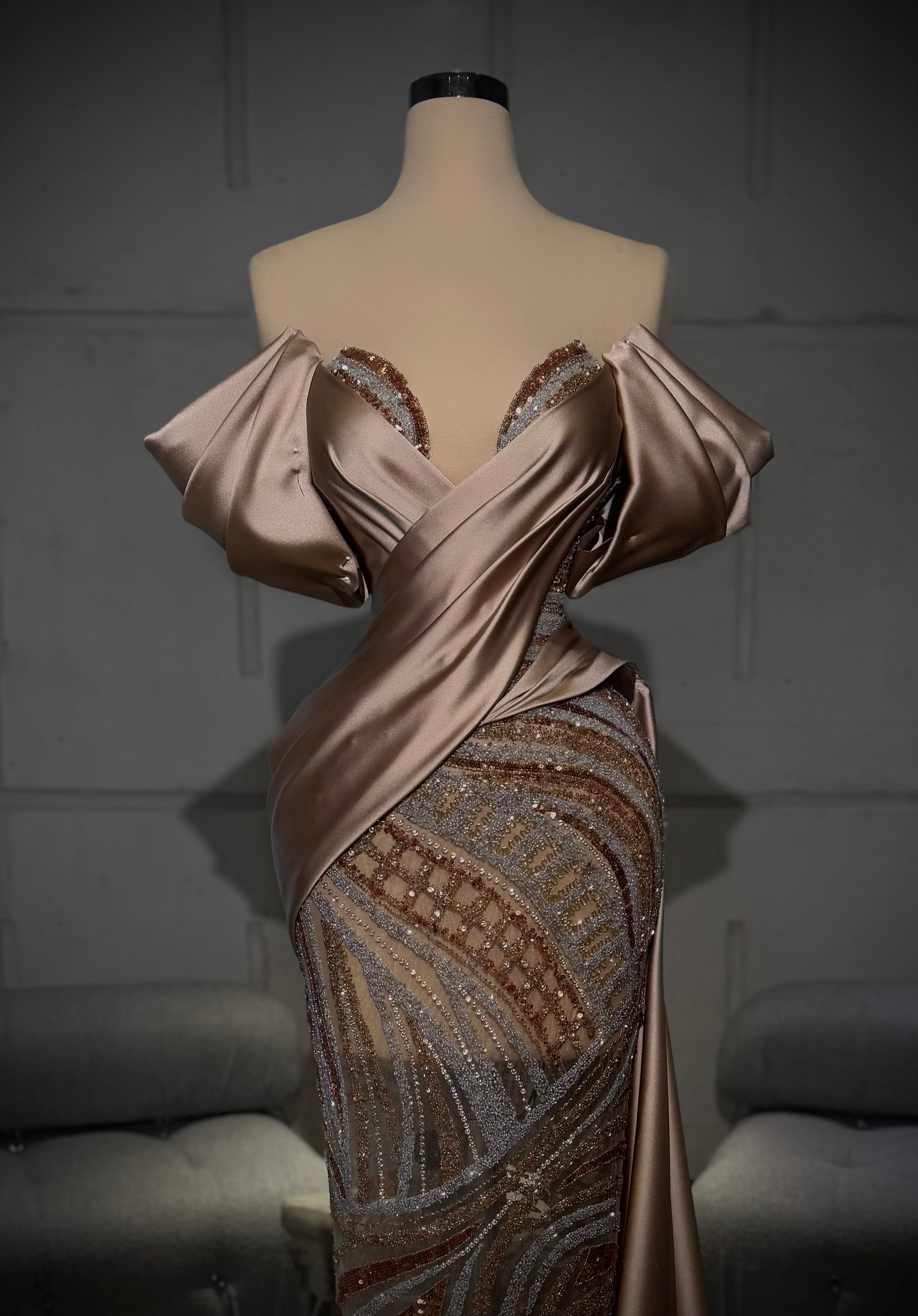 Elnura -  Draped Crystal Gown