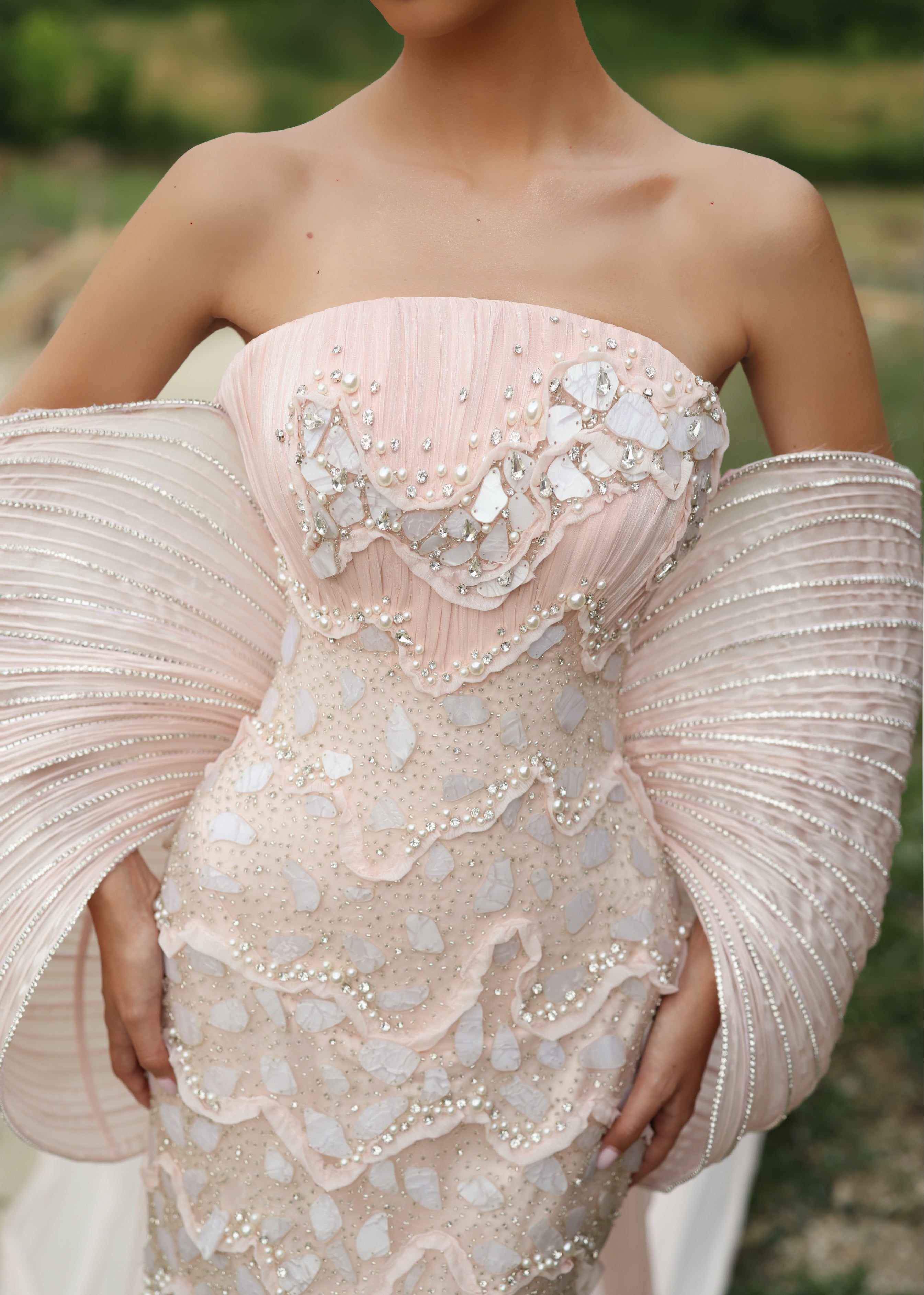 Lysiane - Pleated Sleeve Corset Gown