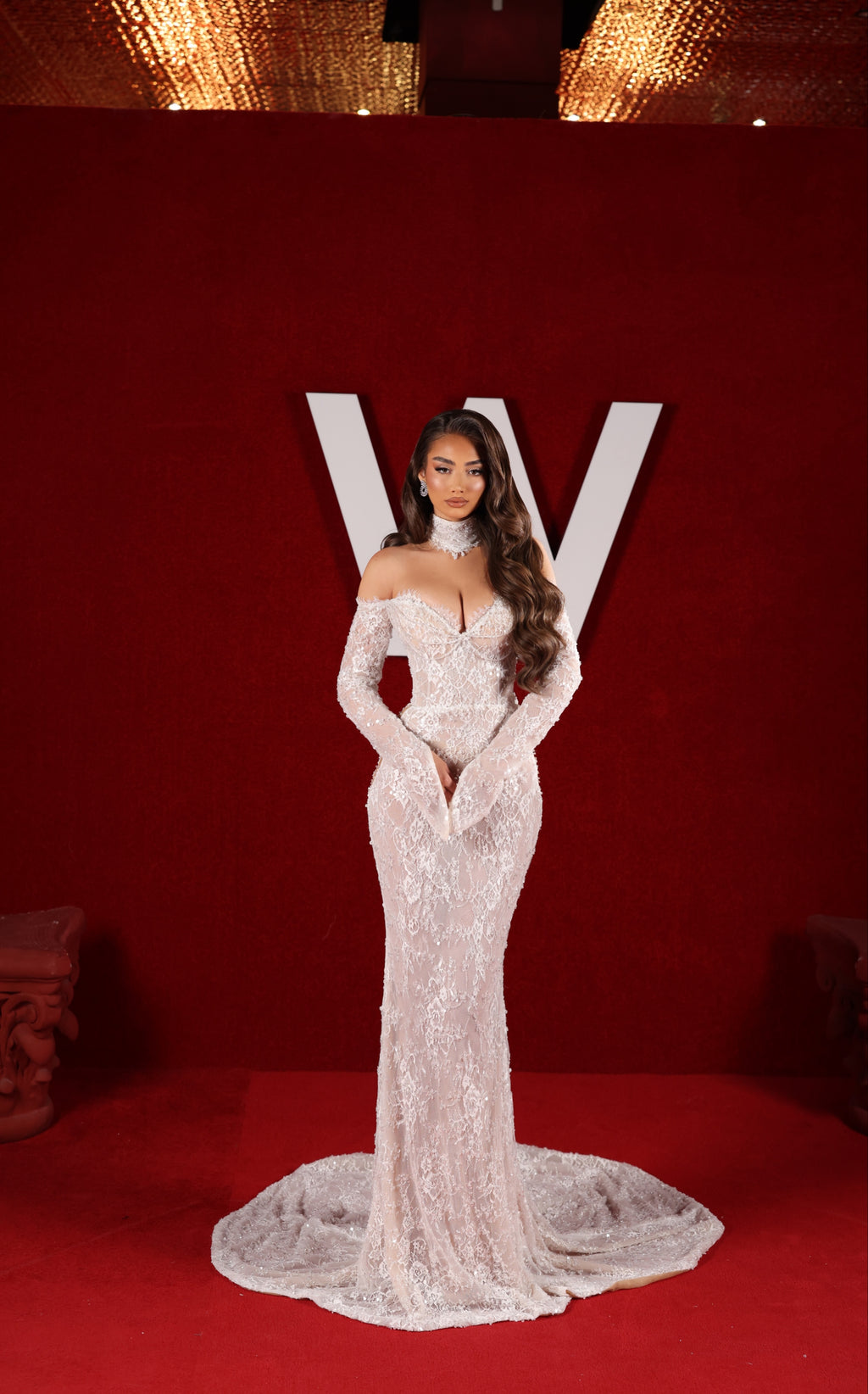Liona - Off Shoulder Lace Corset Mermaid Gown with Choker