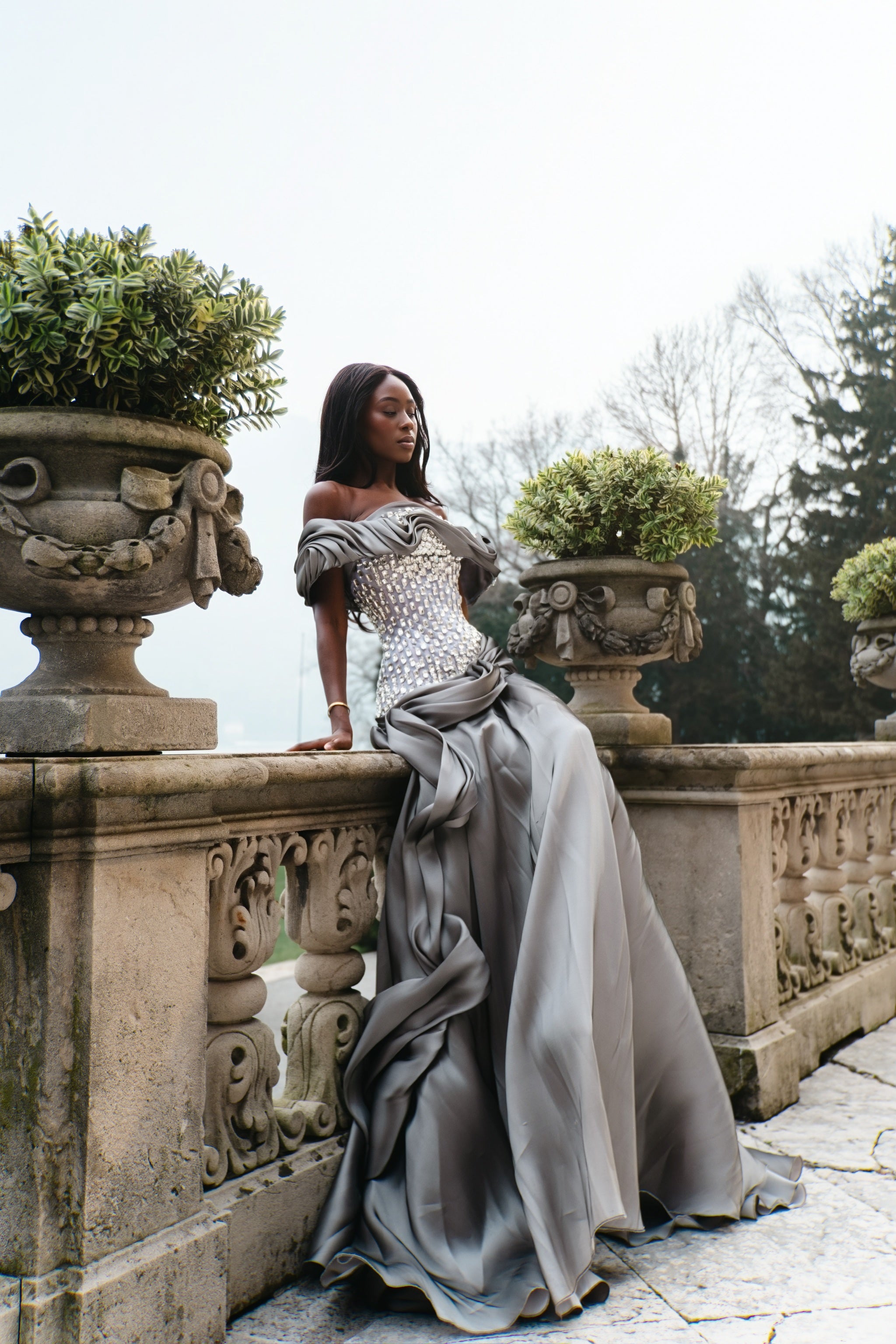 Eryanna - Draped Gown with Crystal Embellished Bodice