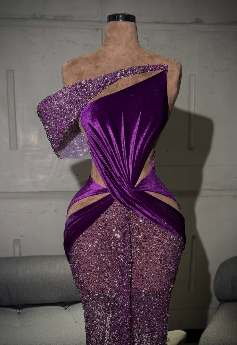 Asymmetric Satin Sequin Gown