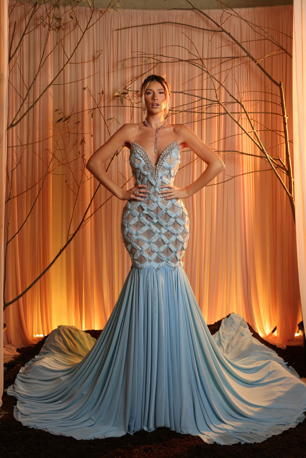 Nerina – Ice Blue Crystal Mermaid Gown