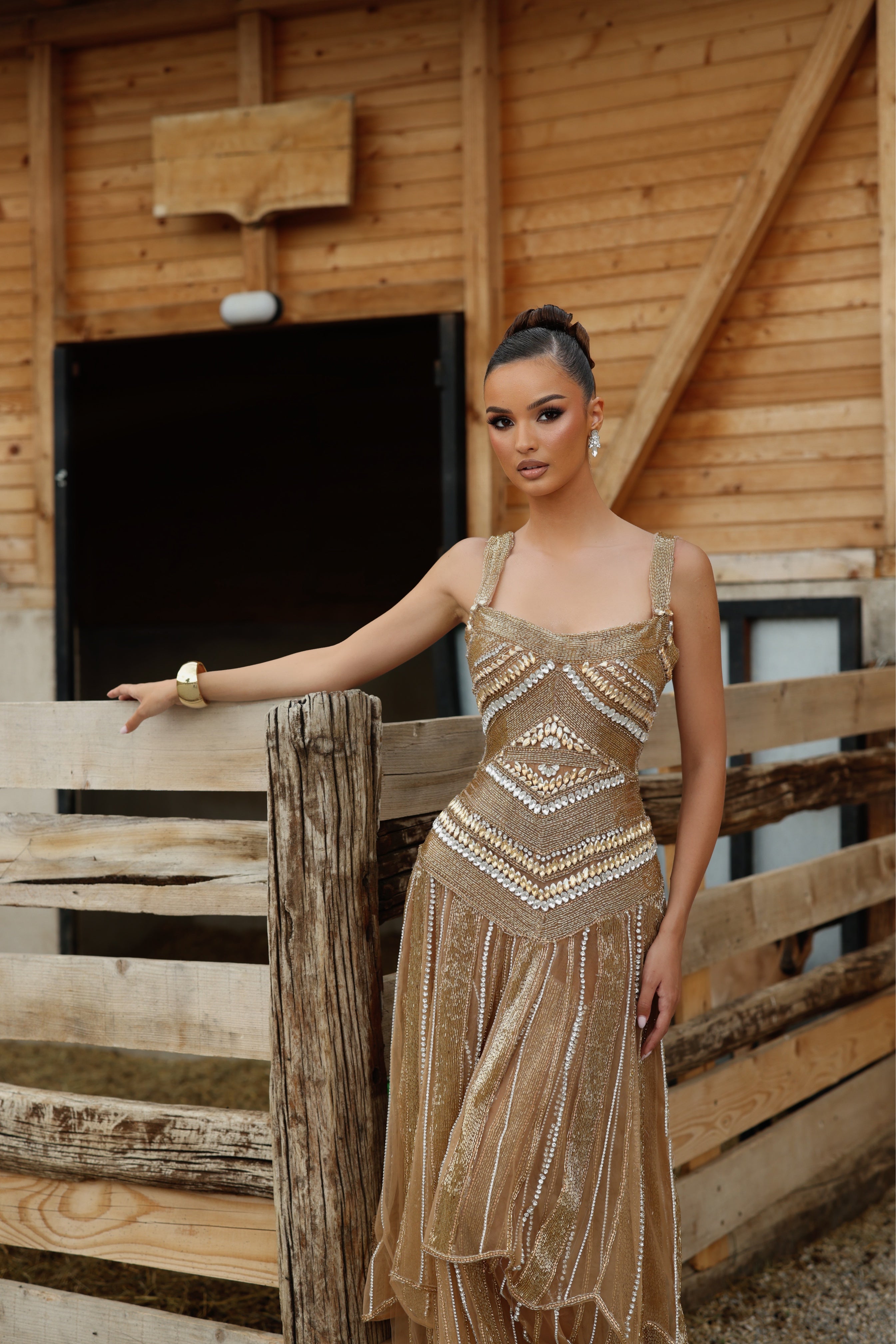 Jona - Beaded Fringe Gown