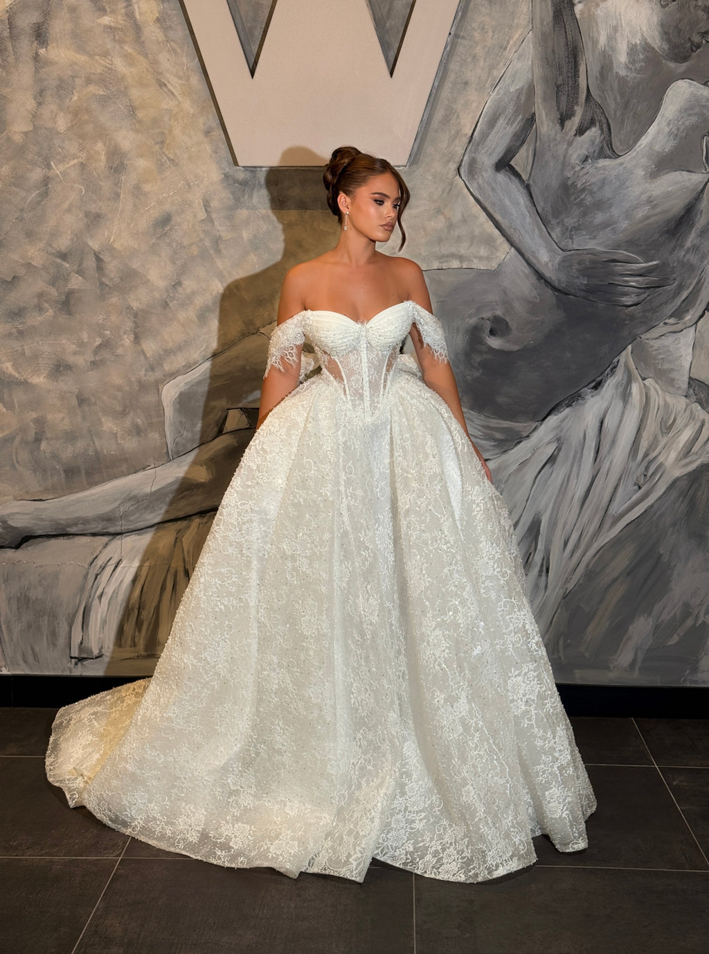 Monea - Off shoulder lace corset gown