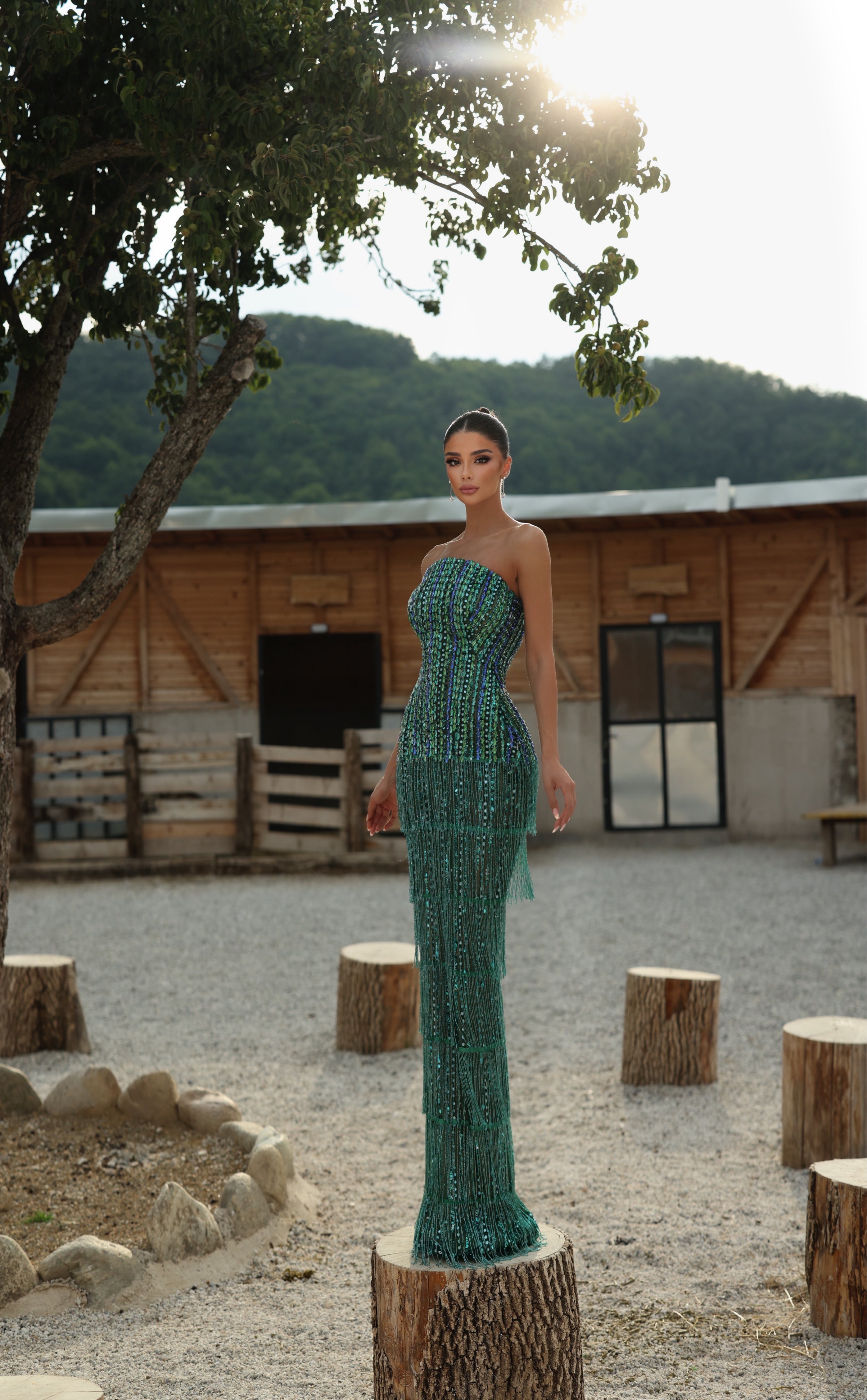 Ruana - Beaded Fringe Corset Gown