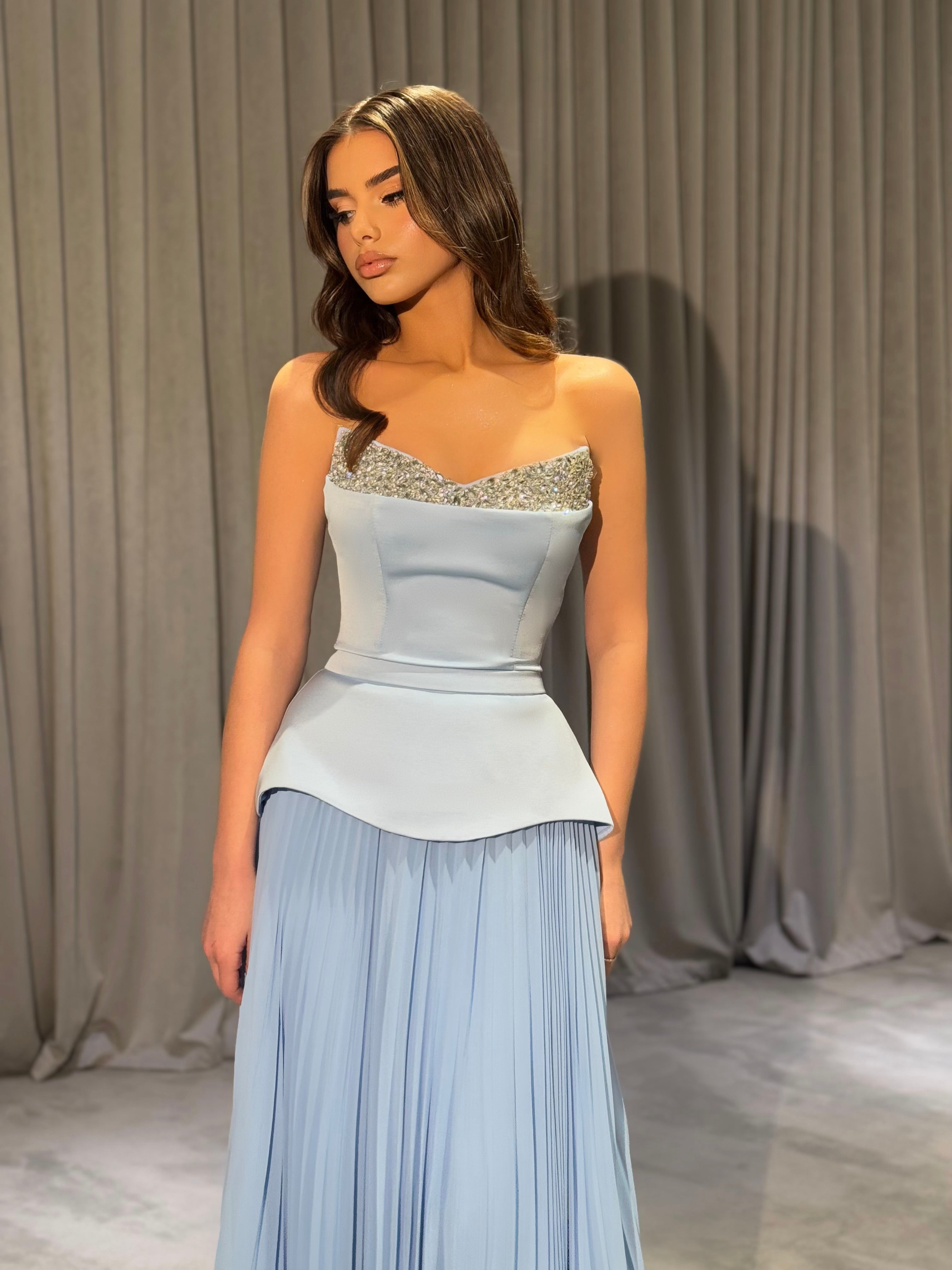 Kayla - Crystal Sweetheart Pleated Chiffon Gown