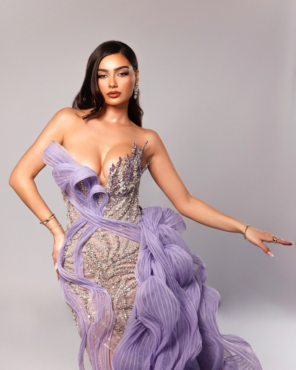 Strapless Beaded Gown with Detachable Cape