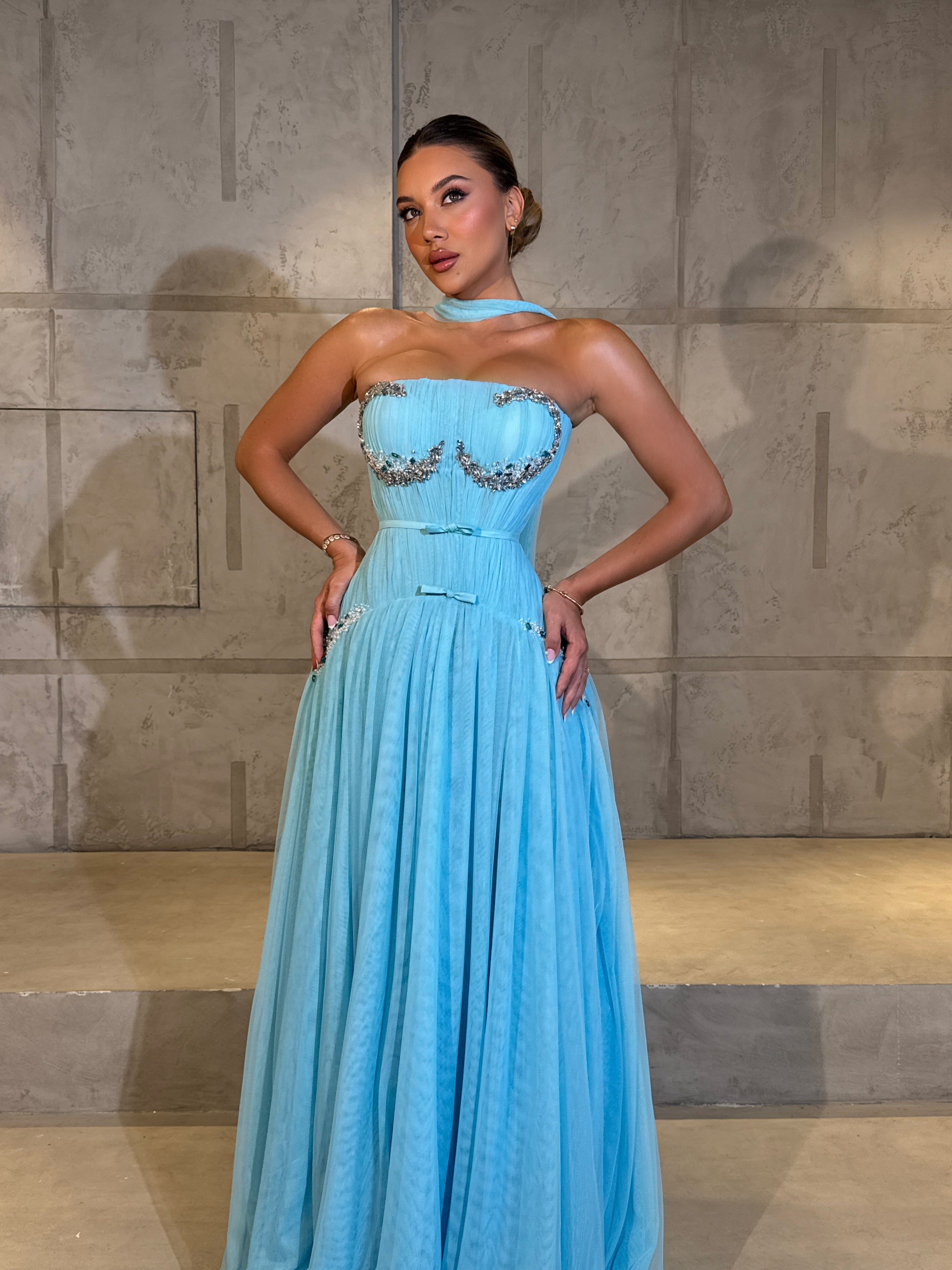 Isalina - Aquamarine Strapless Gown