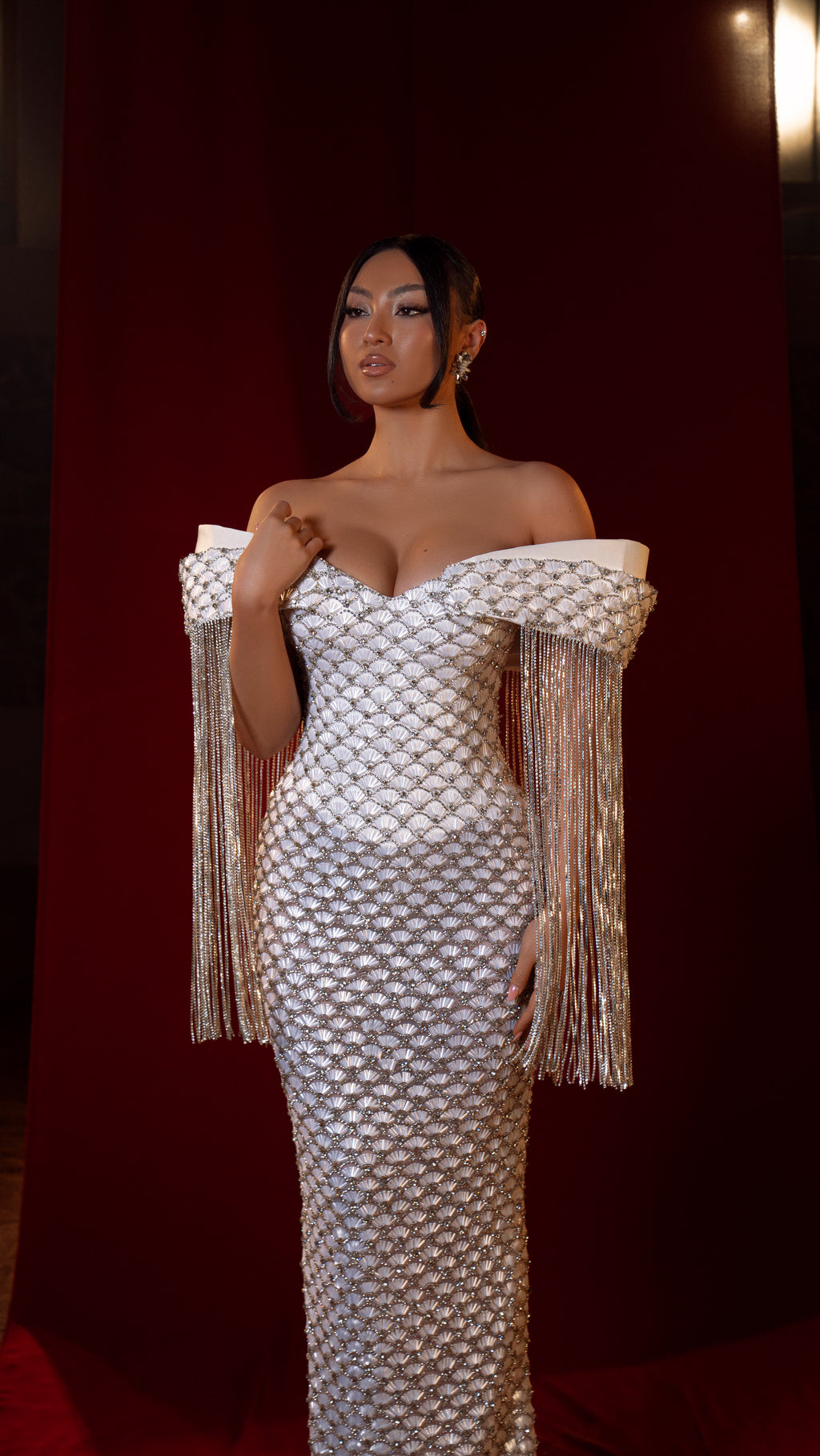 Michela - Fringe off shoulder Gown