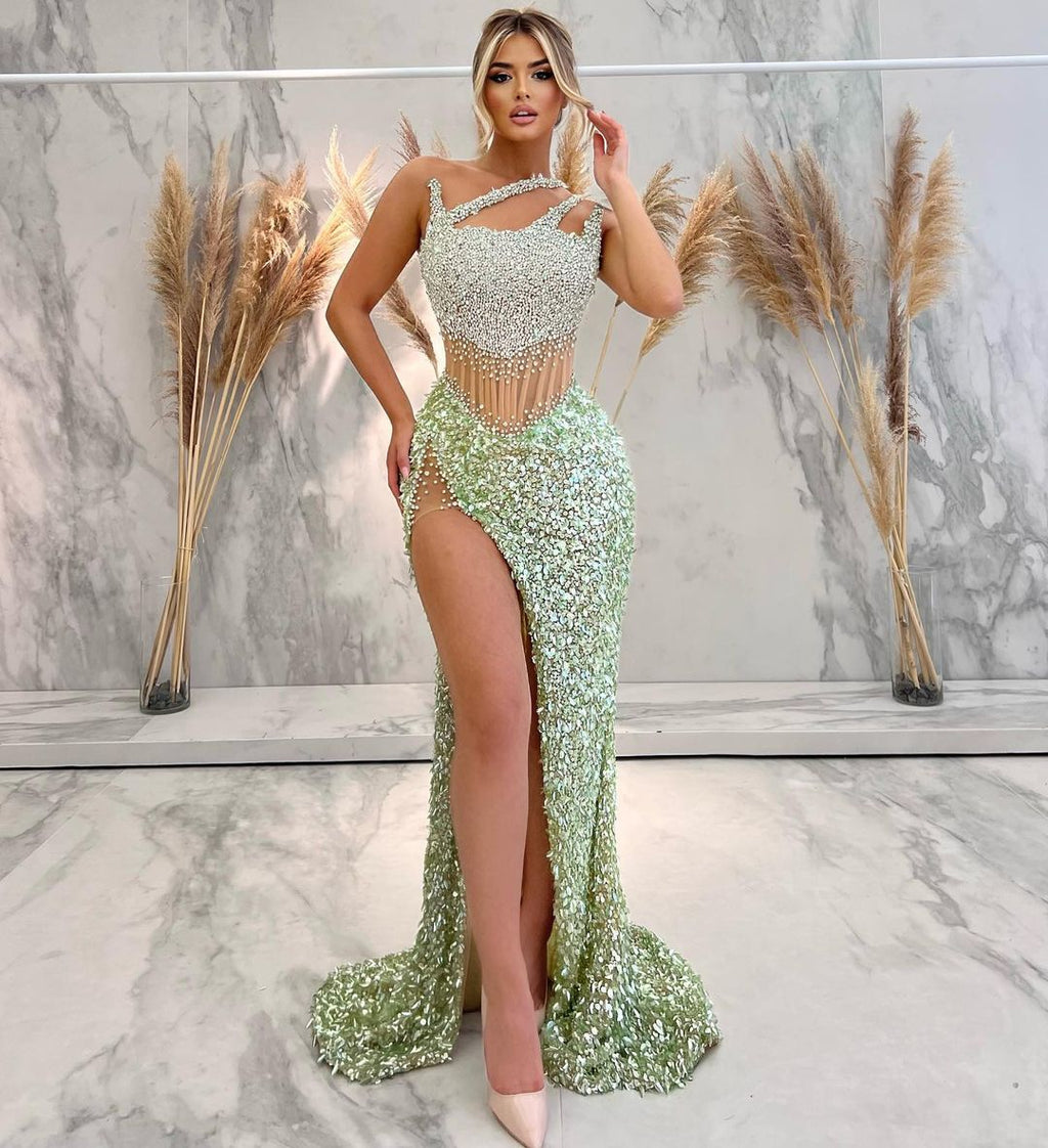 Asymmetrical Green & Silver Dress