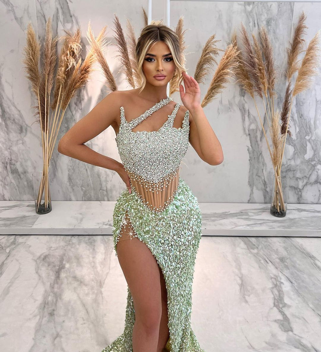 Asymmetrical Green & Silver Dress