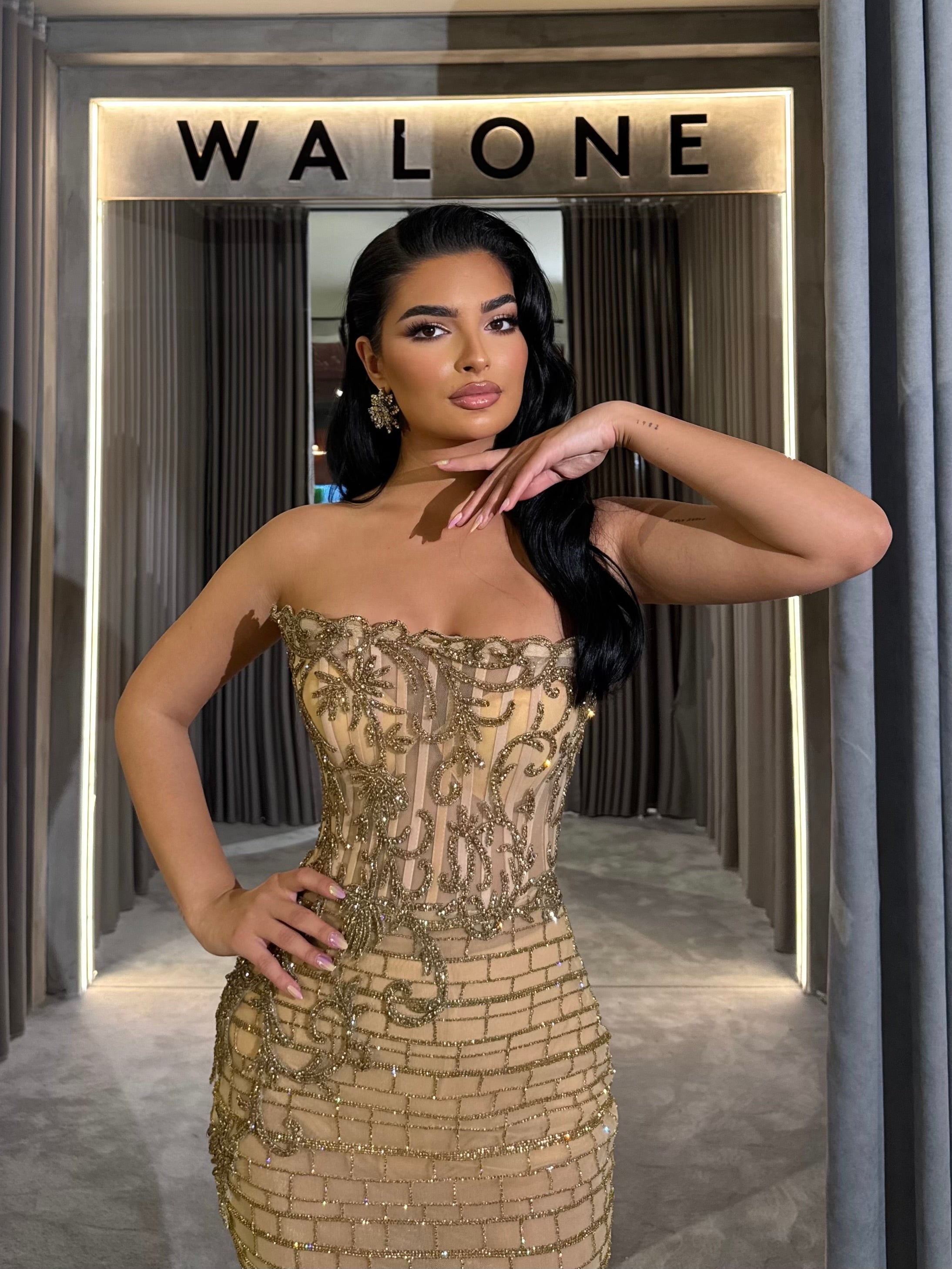 Golden Baroque Beaded Strapless Gown