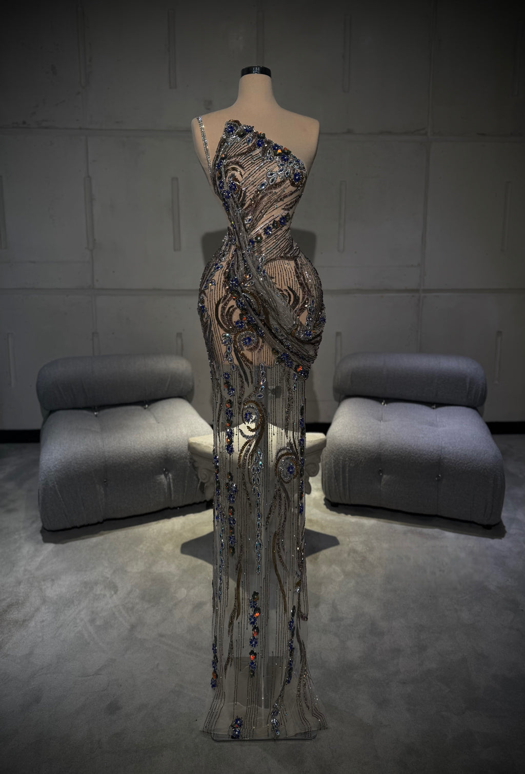 Noelle – Asymmetric Beaded Gown