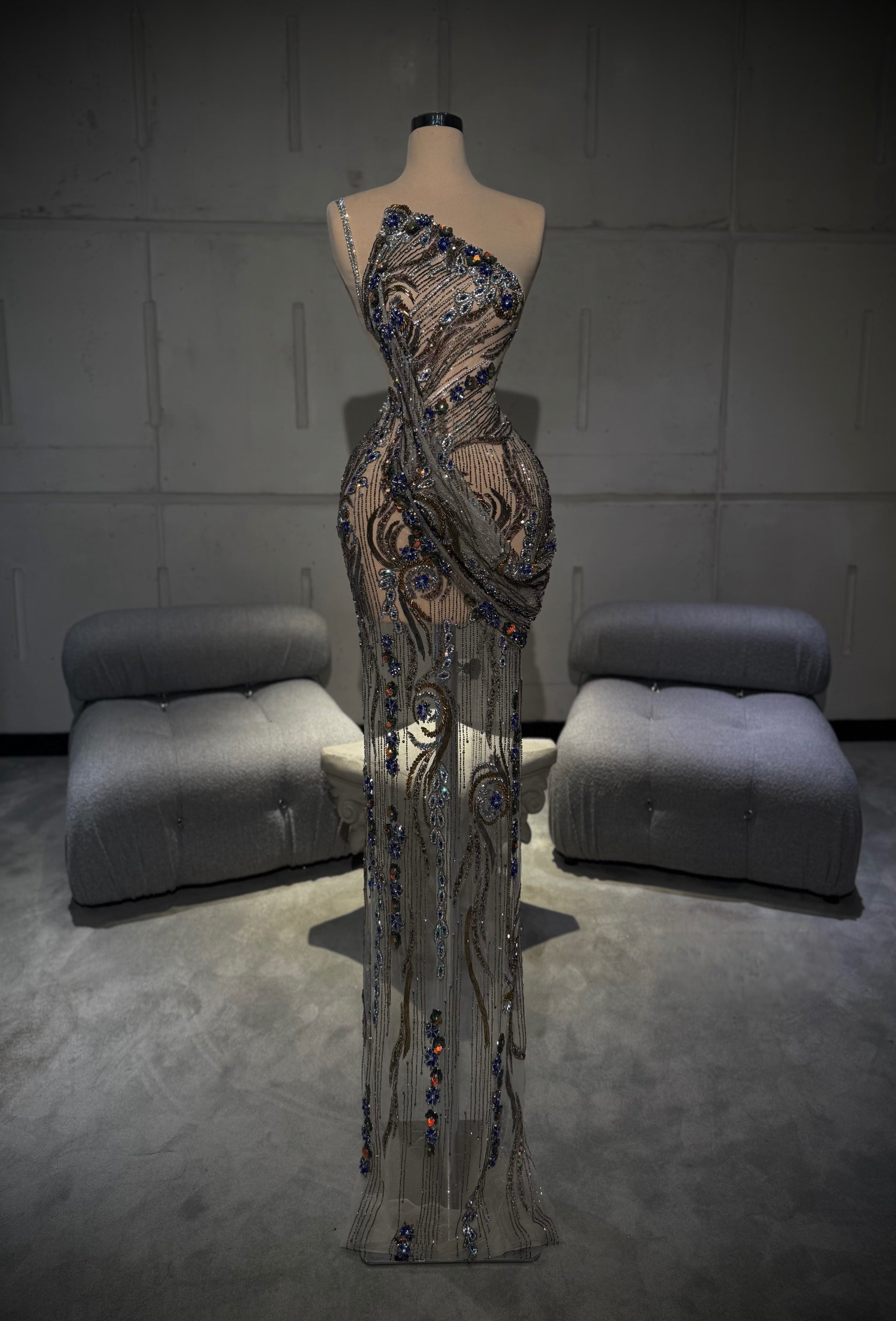 Noelle – Asymmetric Beaded Gown