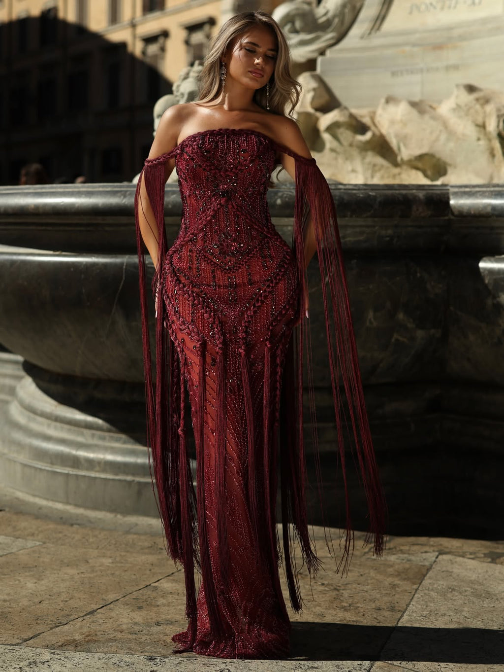Fiorella - Beaded fringe gown